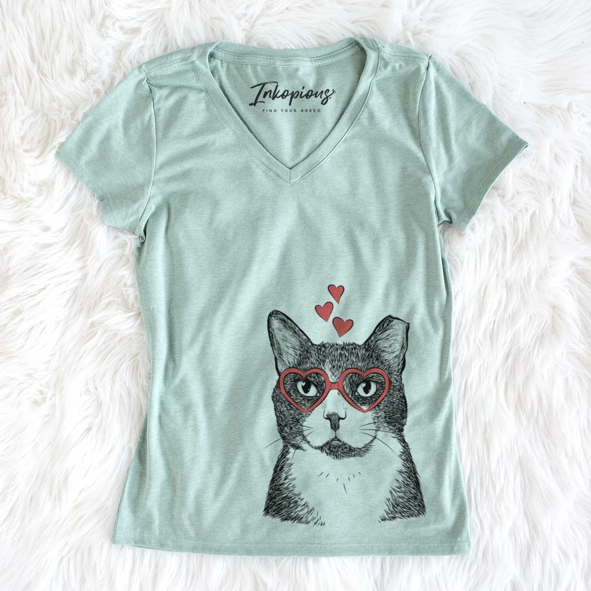 Valentine Pinky the Tuxedo Cat - Women&#39;s V-neck Shirt