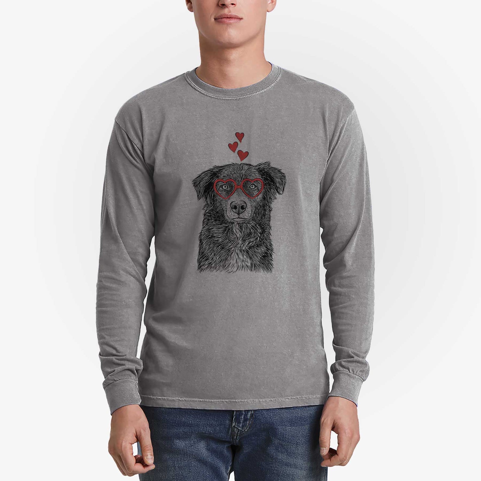 Valentine Pixel the Australian Shepherd - Heavyweight 100% Cotton Long Sleeve