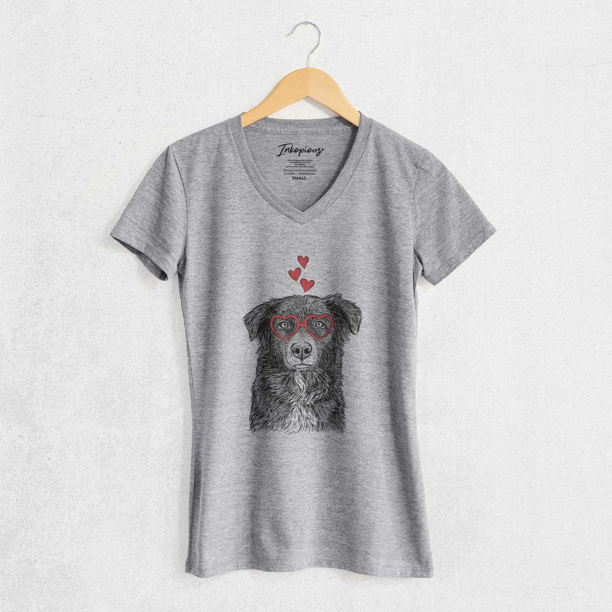Valentine Pixel the Australian Shepherd - Women's V-neck Shirt
