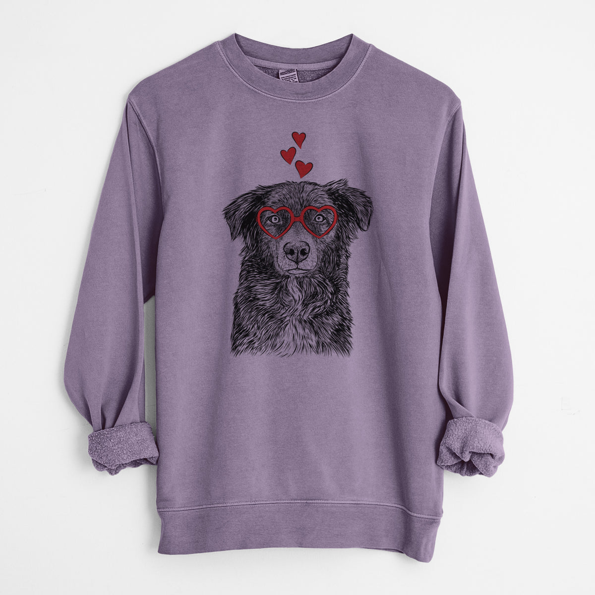 Valentine Pixel the Australian Shepherd - Unisex Pigment Dyed Crew Sweatshirt