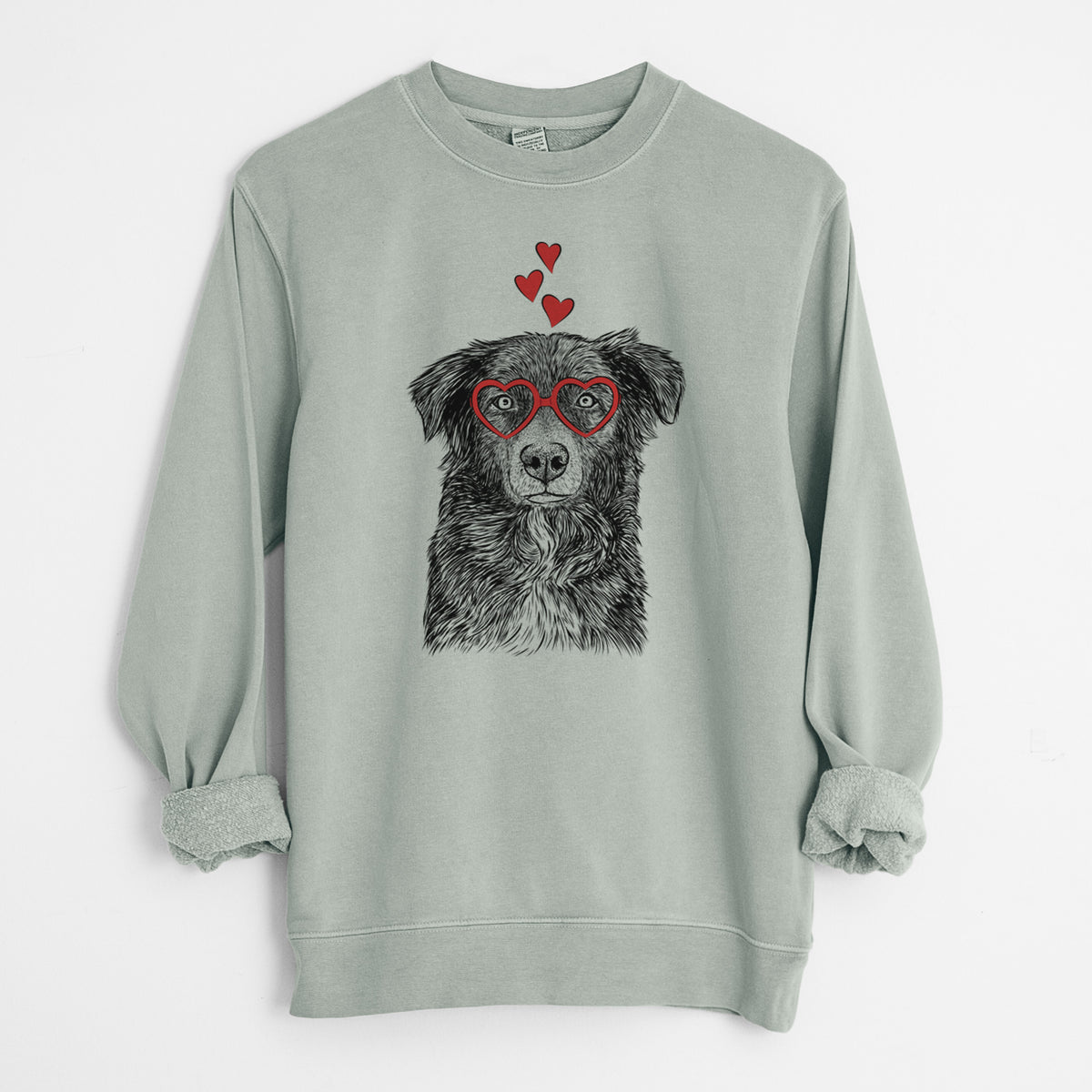 Valentine Pixel the Australian Shepherd - Unisex Pigment Dyed Crew Sweatshirt