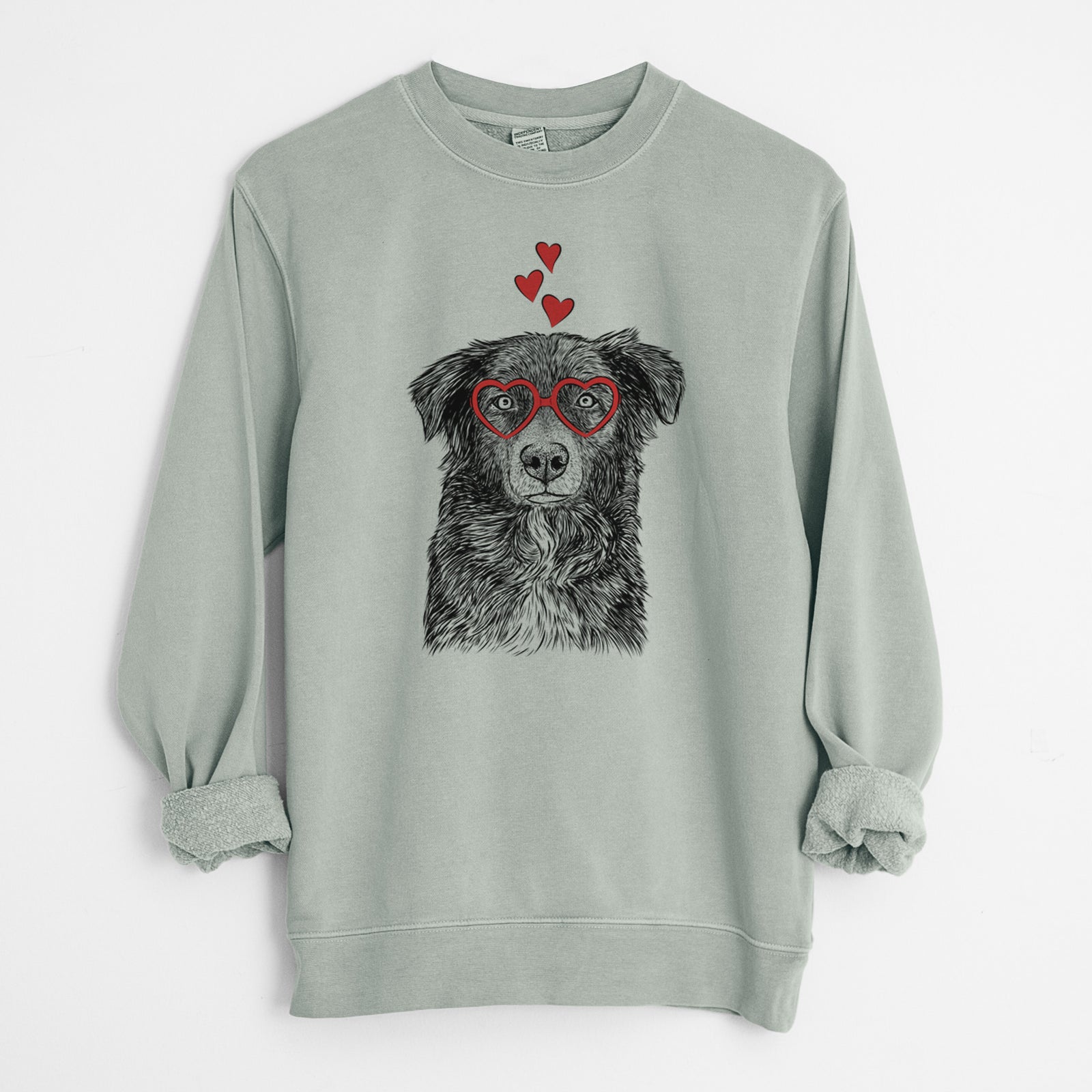 Valentine Pixel the Australian Shepherd - Unisex Pigment Dyed Crew Sweatshirt