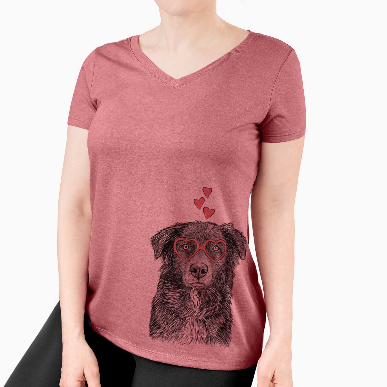 Valentine Pixel the Australian Shepherd - Women's V-neck Shirt