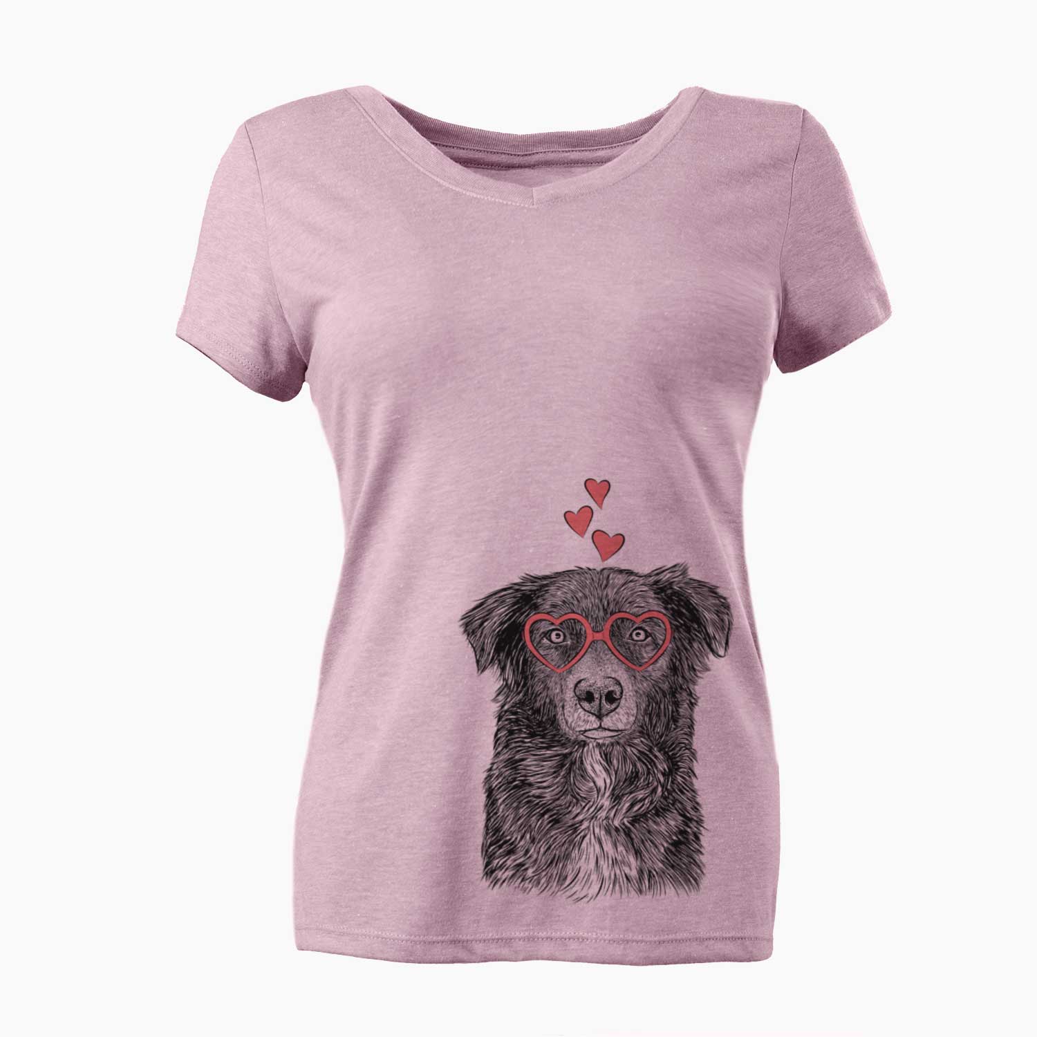 Valentine Pixel the Australian Shepherd - Women's V-neck Shirt