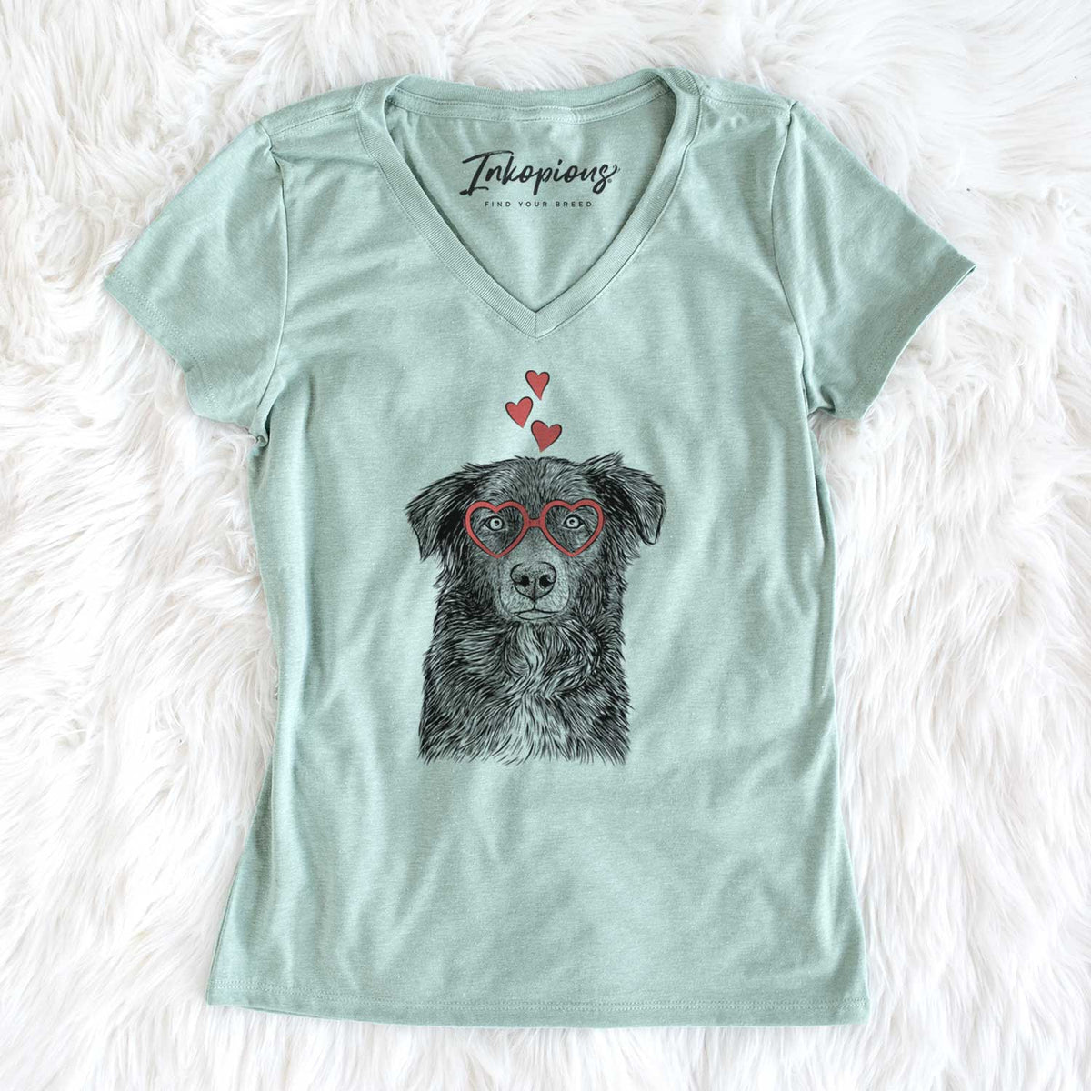 Valentine Pixel the Australian Shepherd - Women's V-neck Shirt