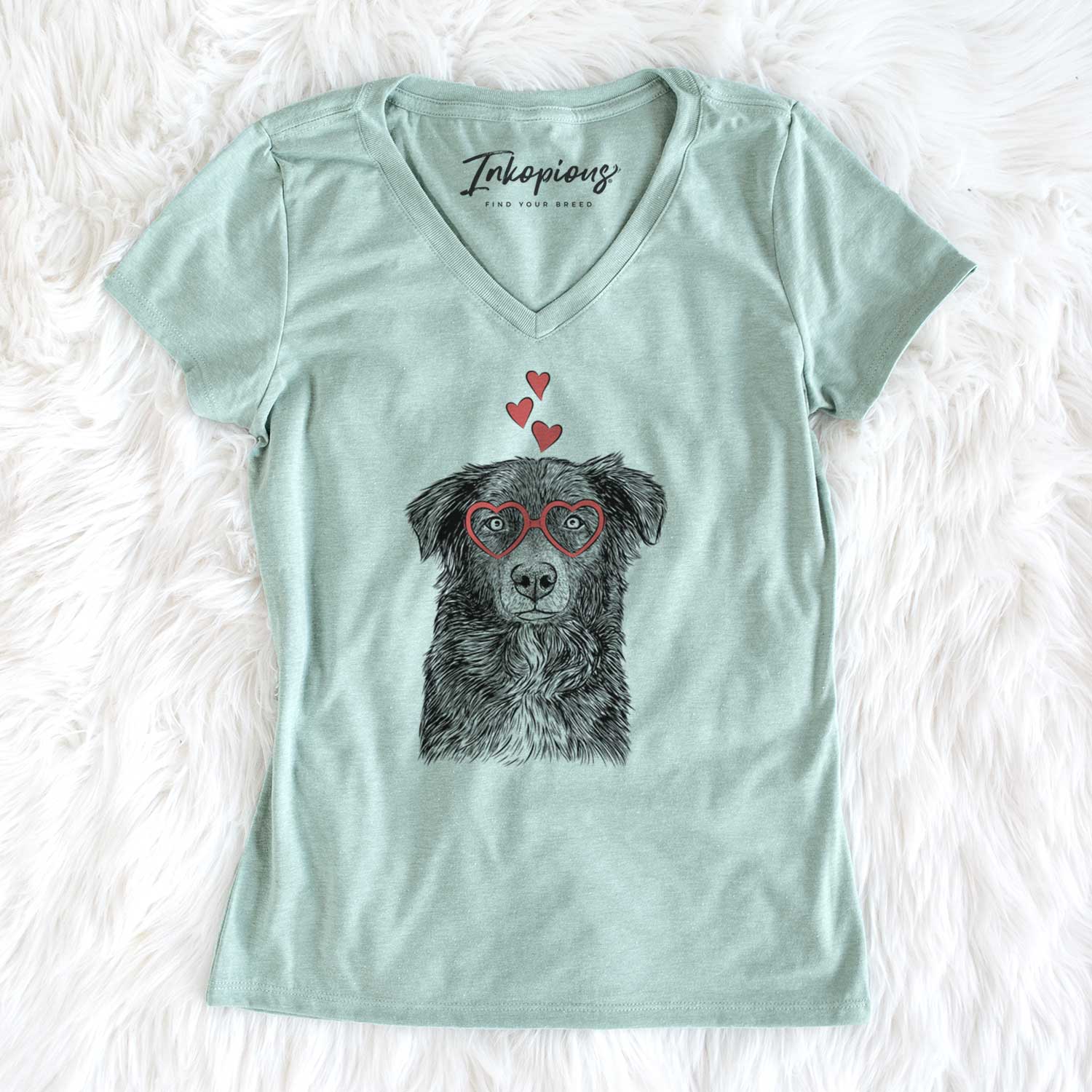 Valentine Pixel the Australian Shepherd - Women's V-neck Shirt
