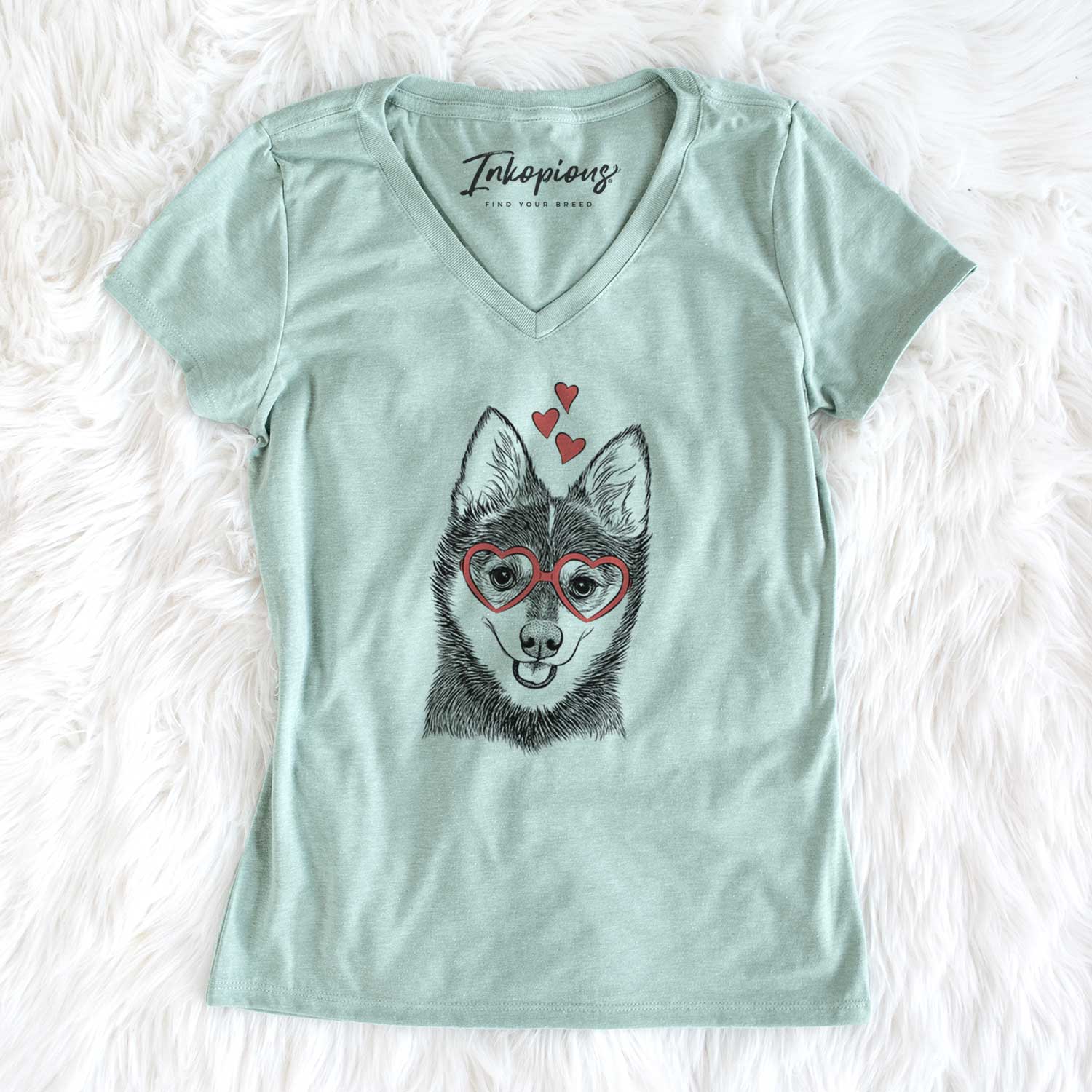 Valentine Posey the Alaskan Klee Kai - Women's V-neck Shirt