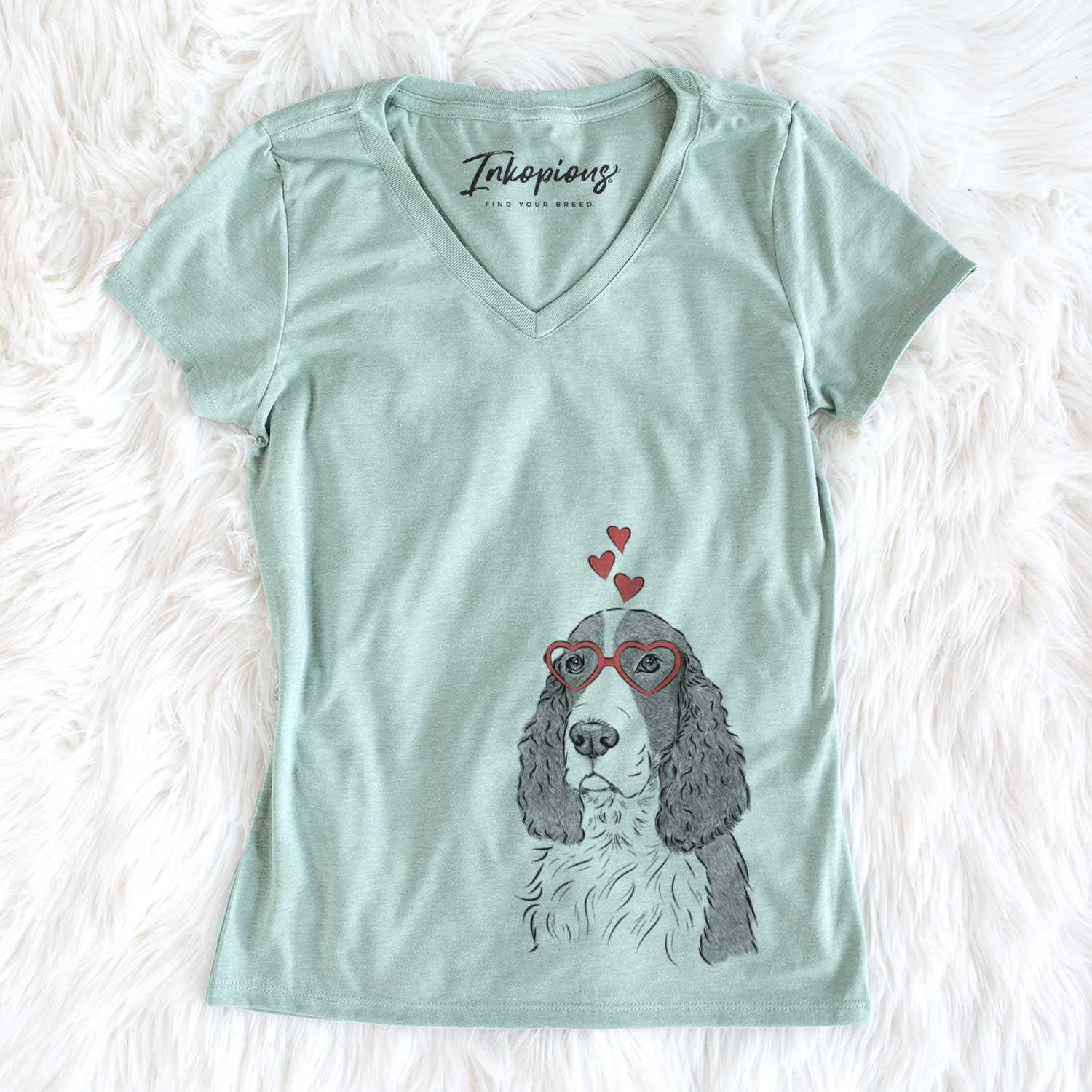 Valentine Quincy the English Springer Spaniel - Women's V-neck Shirt