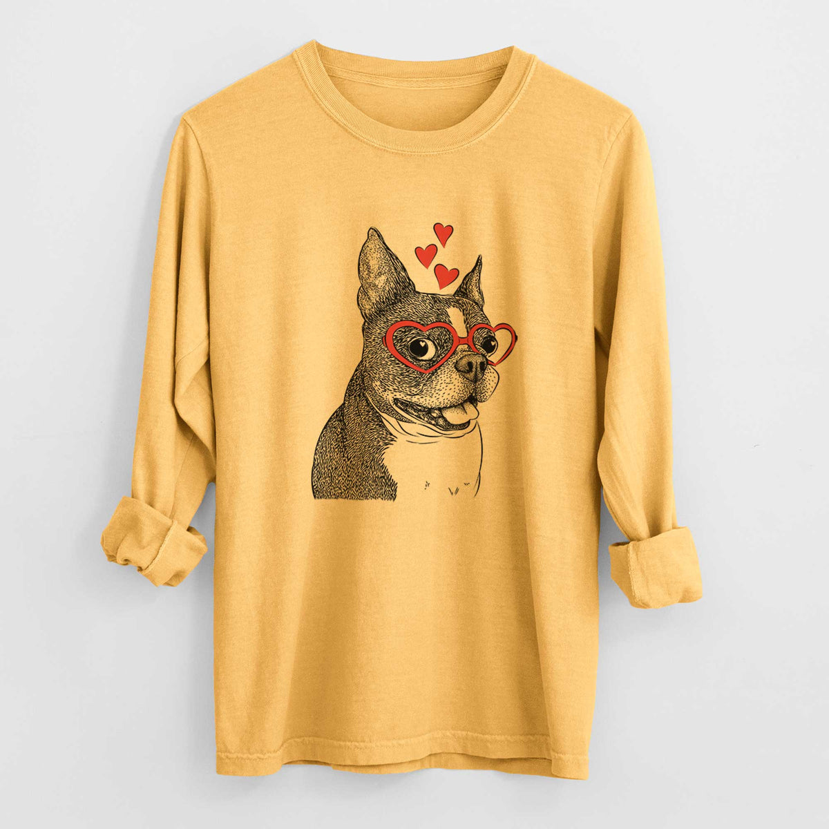 Valentine Ralphie the Boston Terrier - Heavyweight 100% Cotton Long Sleeve
