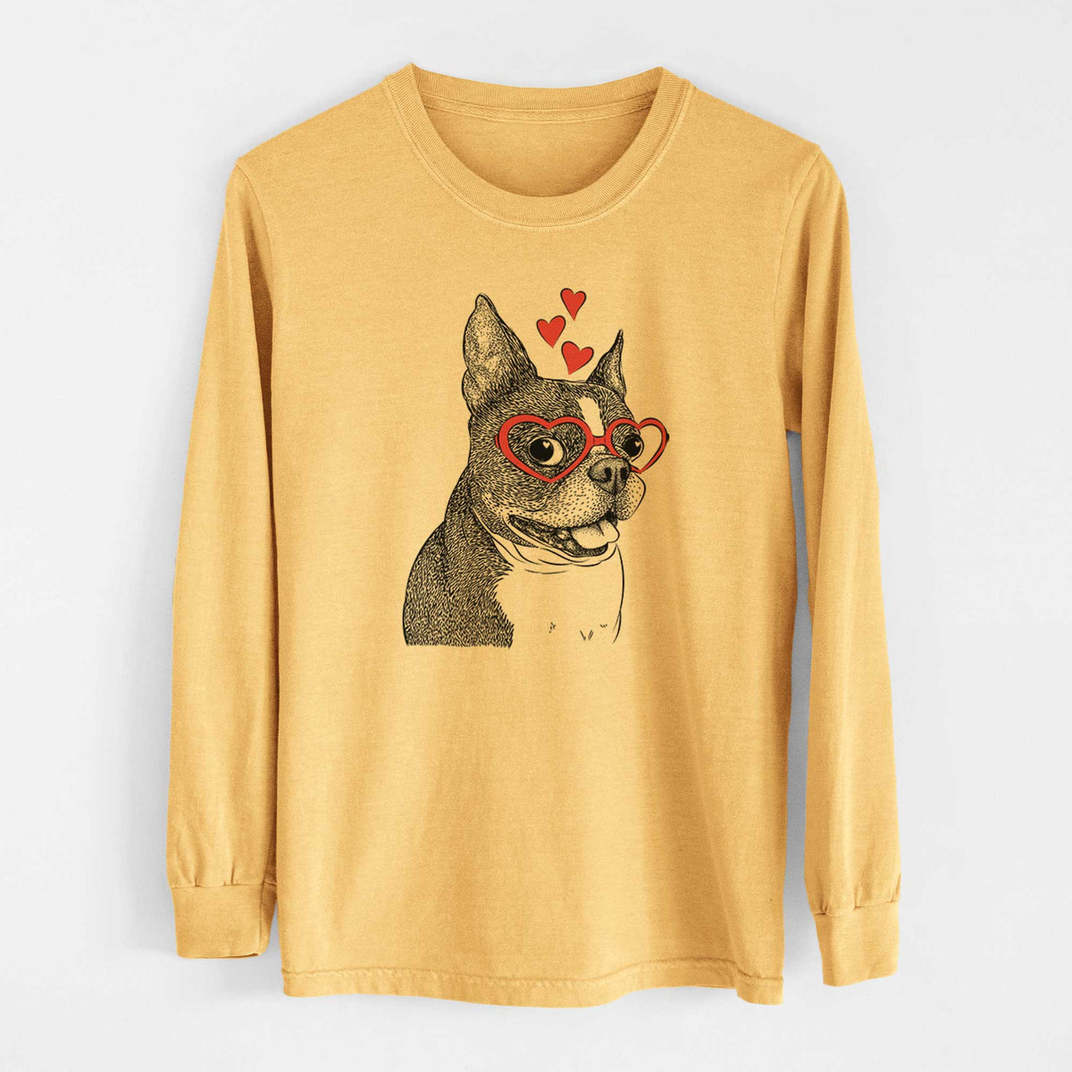 Valentine Ralphie the Boston Terrier - Heavyweight 100% Cotton Long Sleeve