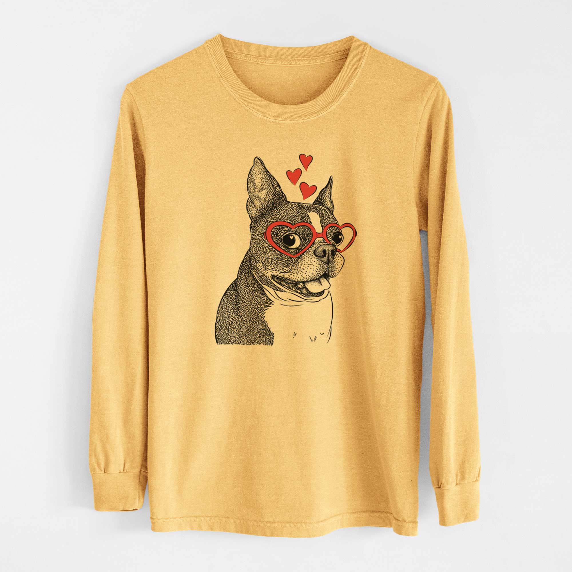 Valentine Ralphie the Boston Terrier - Heavyweight 100% Cotton Long Sleeve