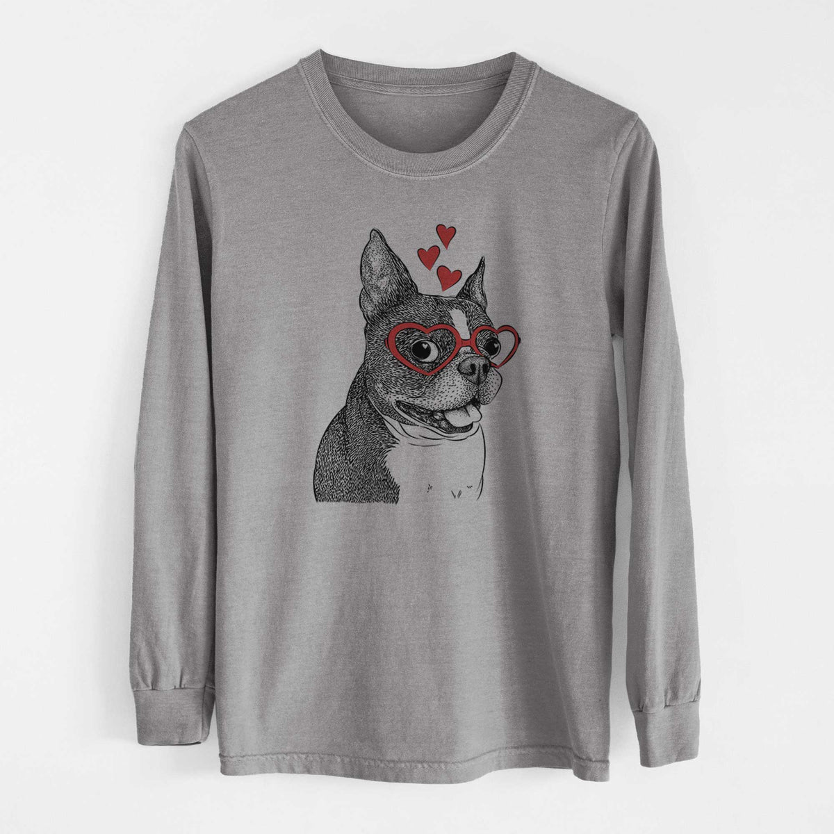 Valentine Ralphie the Boston Terrier - Heavyweight 100% Cotton Long Sleeve