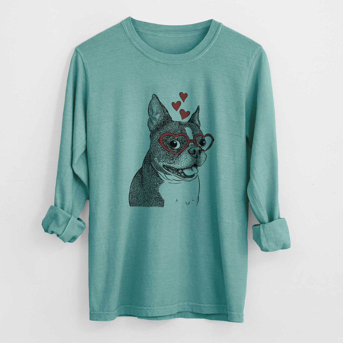 Valentine Ralphie the Boston Terrier - Heavyweight 100% Cotton Long Sleeve