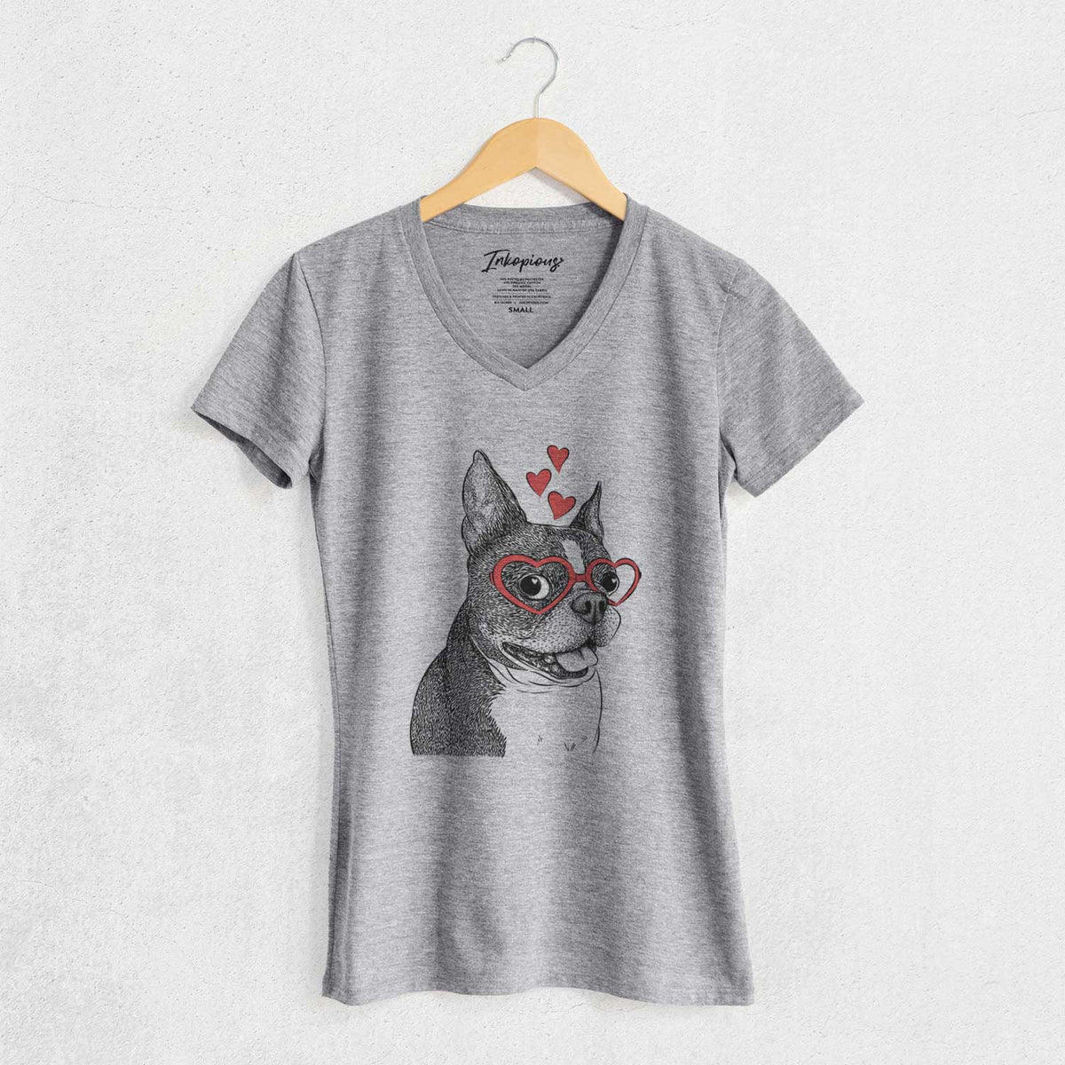 Valentine Ralphie the Boston Terrier - Women's V-neck Shirt