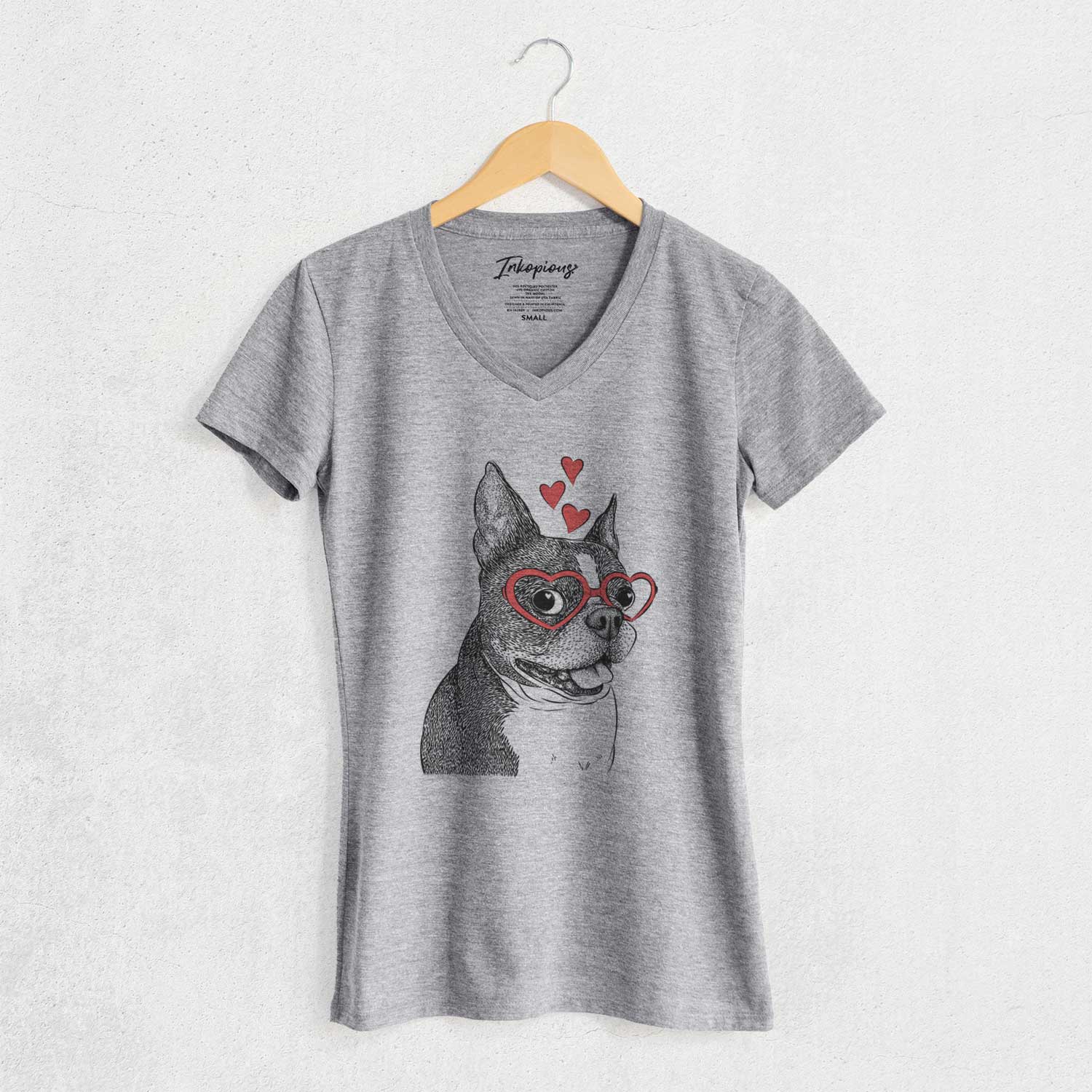 Valentine Ralphie the Boston Terrier - Women's V-neck Shirt