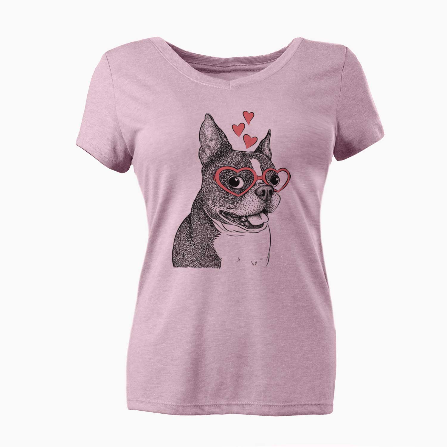 Valentine Ralphie the Boston Terrier - Women's V-neck Shirt