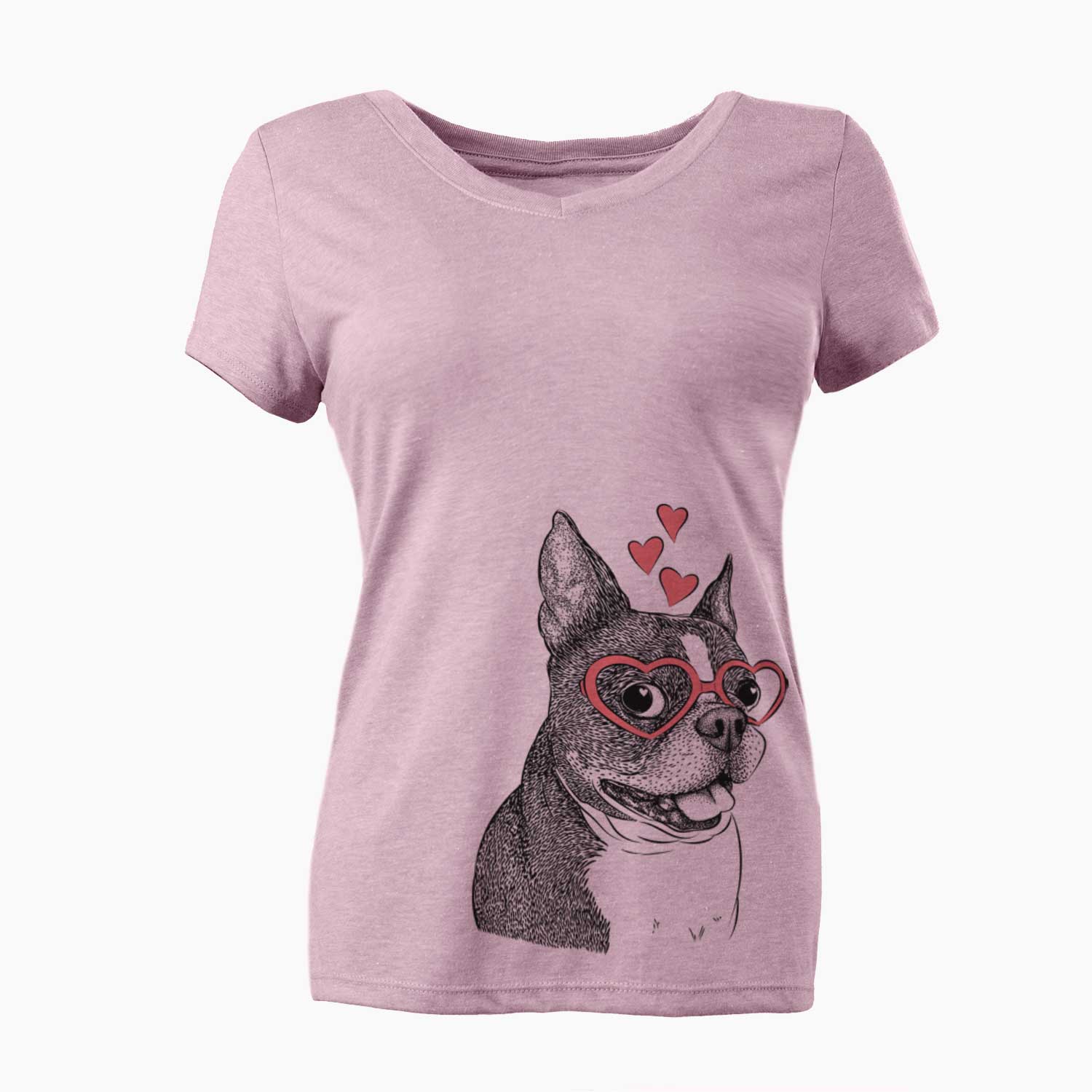 Valentine Ralphie the Boston Terrier - Women's V-neck Shirt