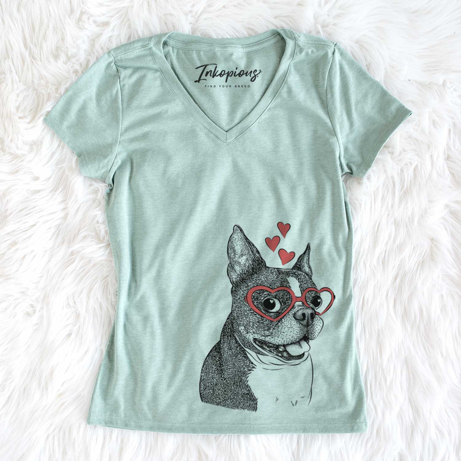 Valentine Ralphie the Boston Terrier - Women's V-neck Shirt