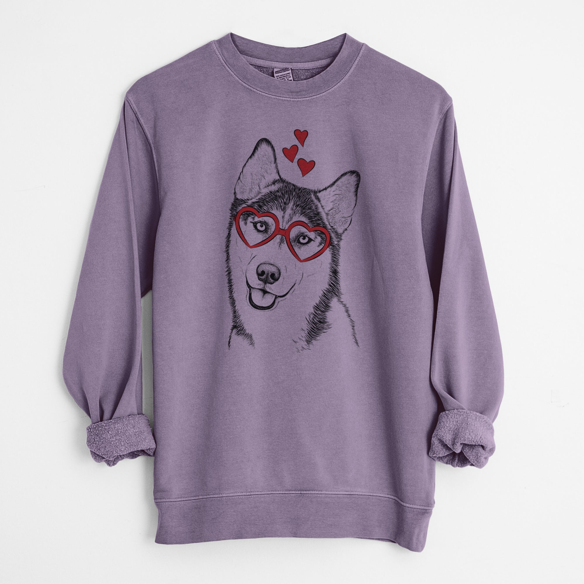 Valentine Remmie the Siberian Husky - Unisex Pigment Dyed Crew Sweatshirt