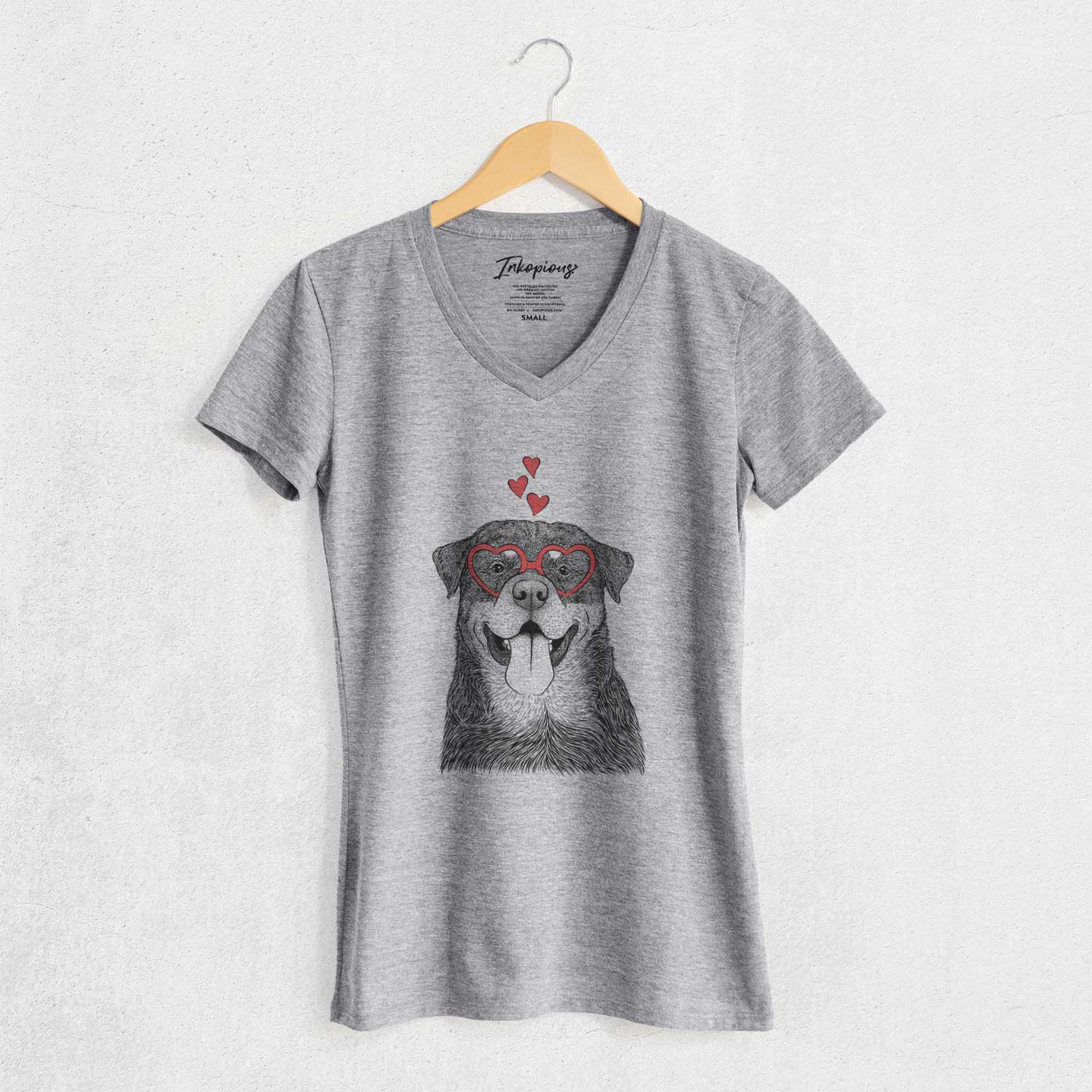 Valentine Romeo the Rottweiler - Women's V-neck Shirt