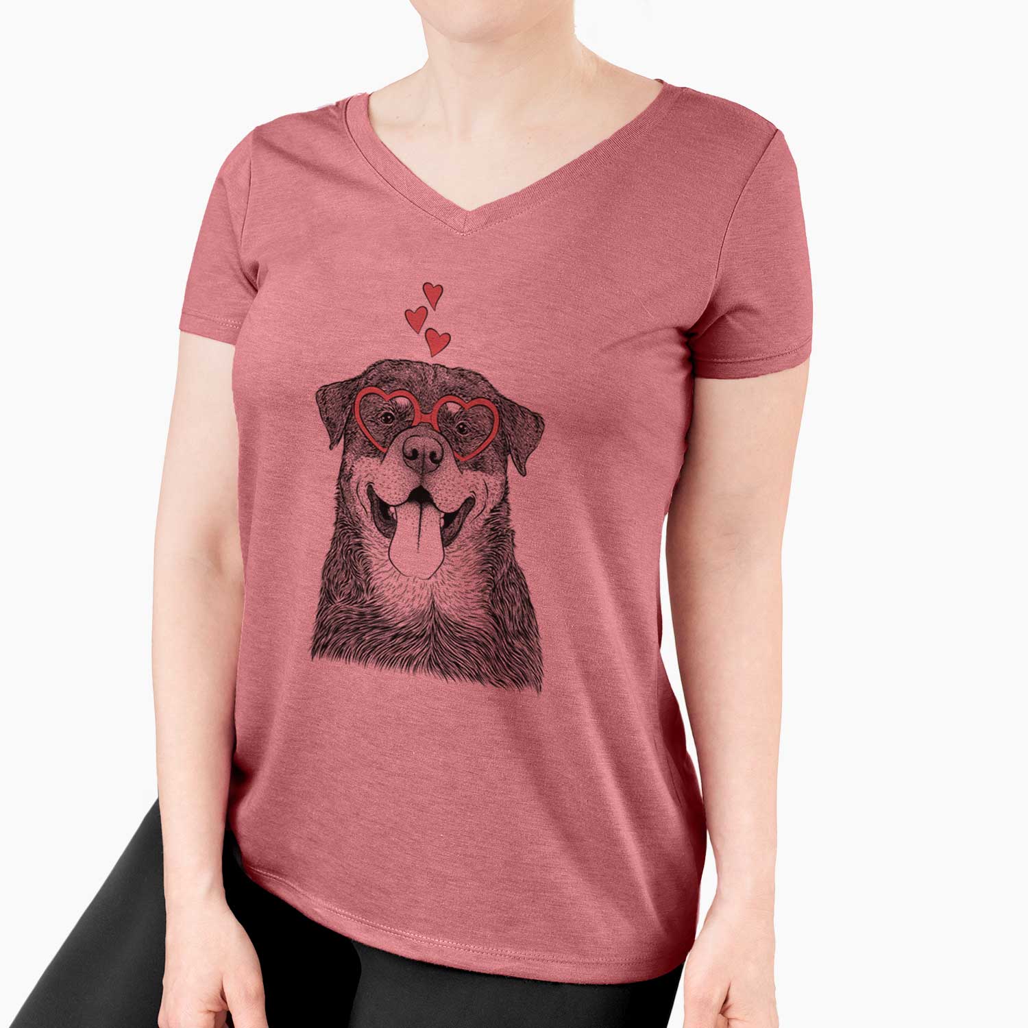 Valentine Romeo the Rottweiler - Women's V-neck Shirt