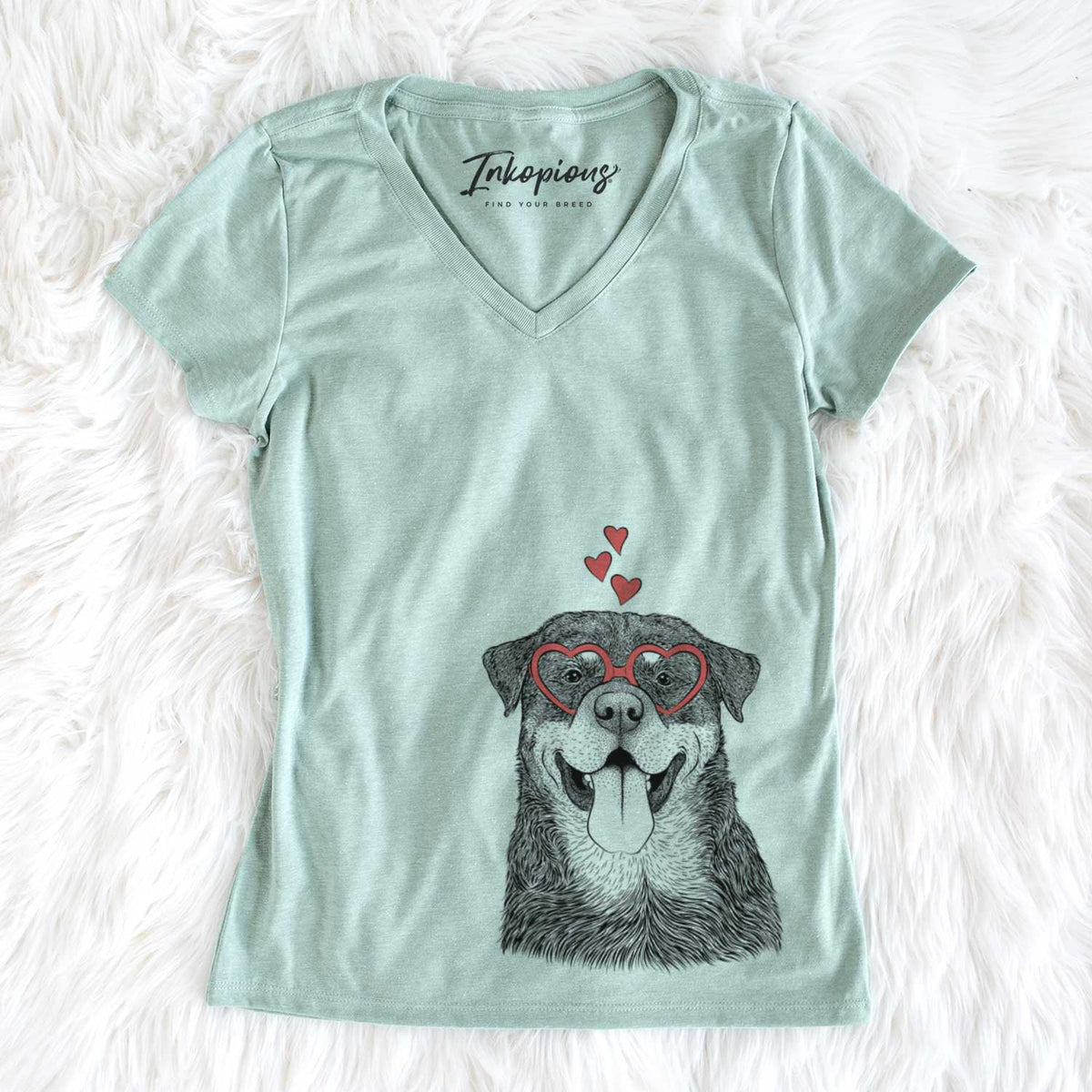 Valentine Romeo the Rottweiler - Women&#39;s V-neck Shirt