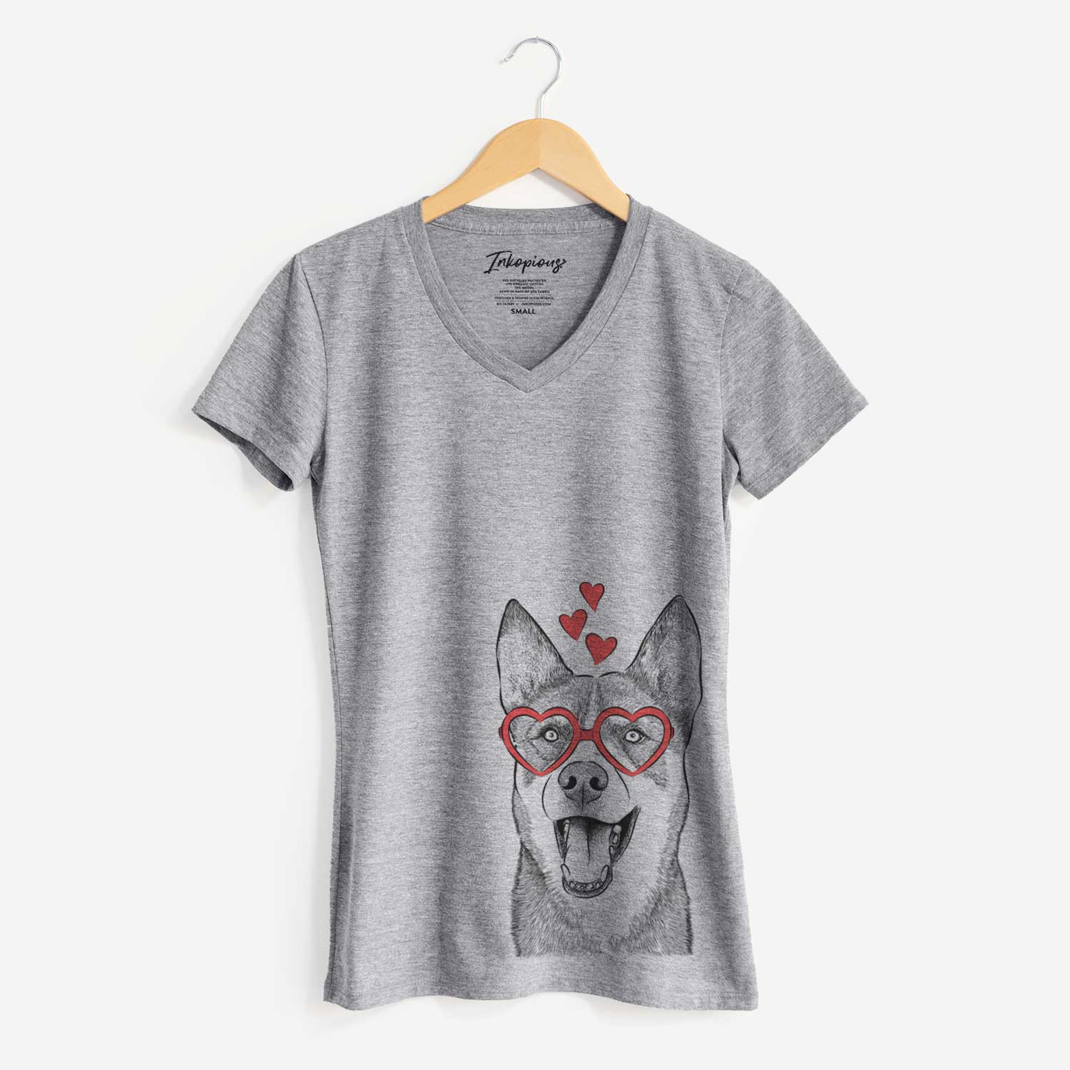 Valentine Roux the Siberian Husky - Women's V-neck Shirt