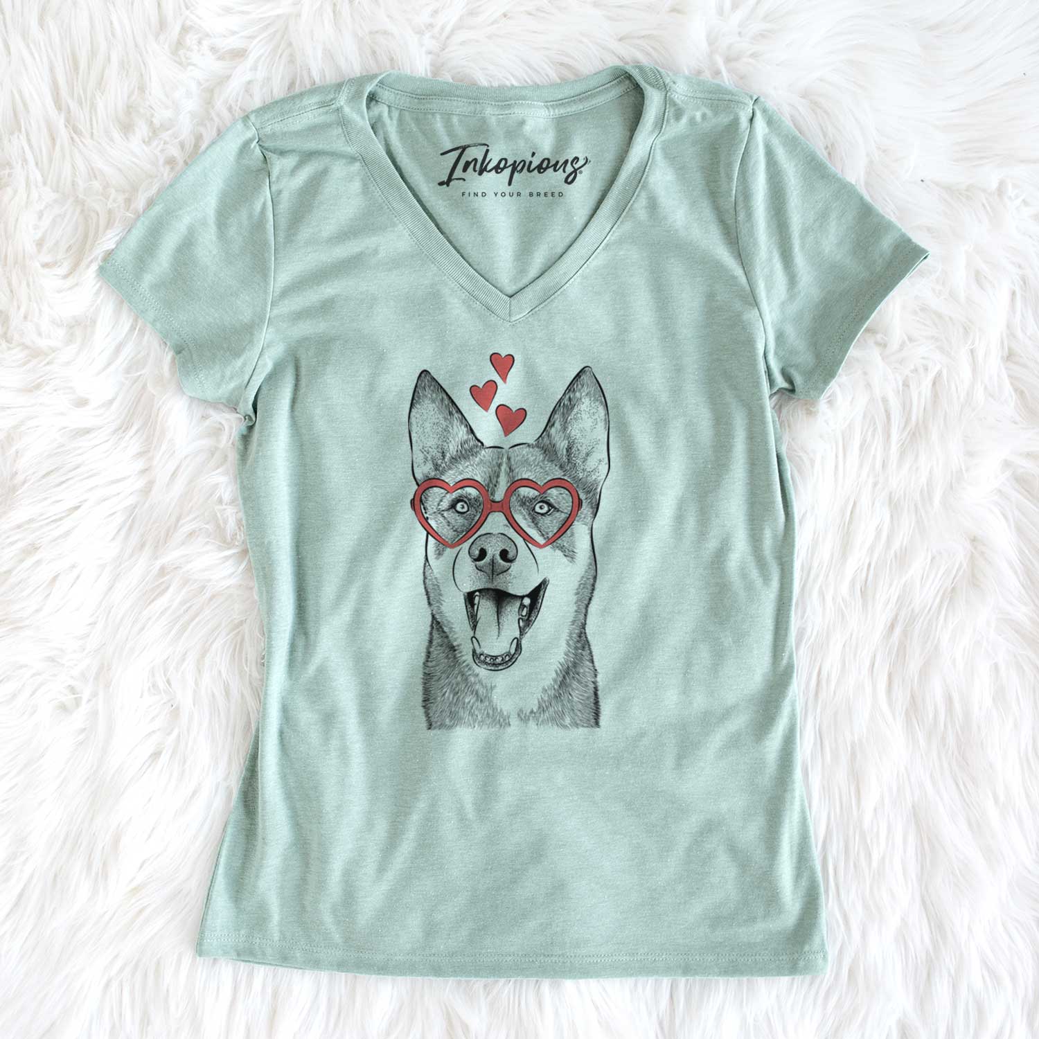 Valentine Roux the Siberian Husky - Women's V-neck Shirt