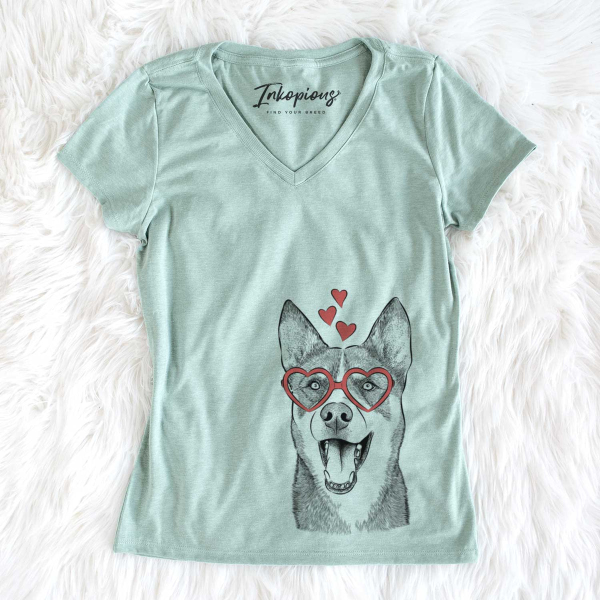 Valentine Roux the Siberian Husky - Women&#39;s V-neck Shirt