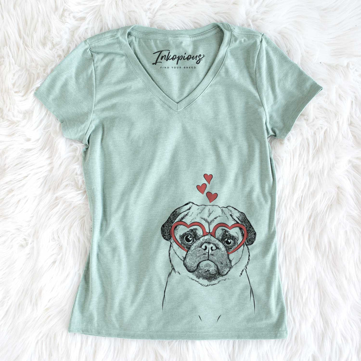 Valentine Ruby the Pug - Women&#39;s V-neck Shirt