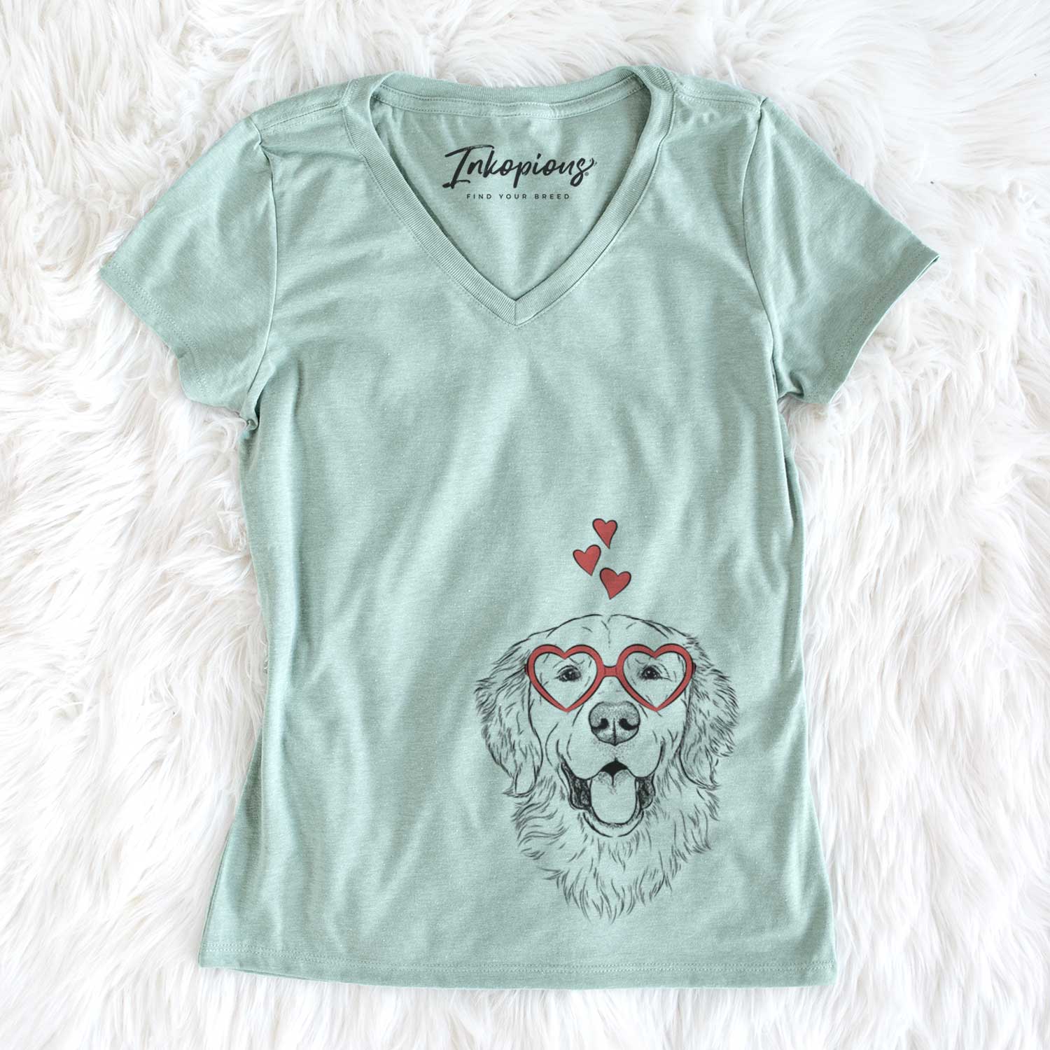 Valentine Sam the Golden Retriever - Women's V-neck Shirt