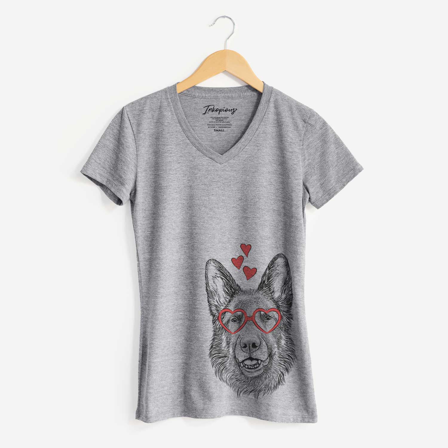 Valentine Sammie the German Shepherd - Women's V-neck Shirt