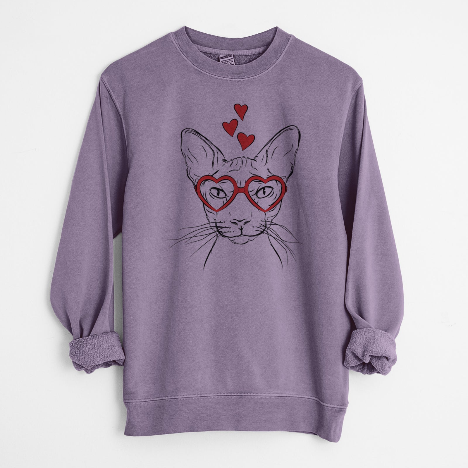 Valentine Sammy the Spinx Cat - Unisex Pigment Dyed Crew Sweatshirt