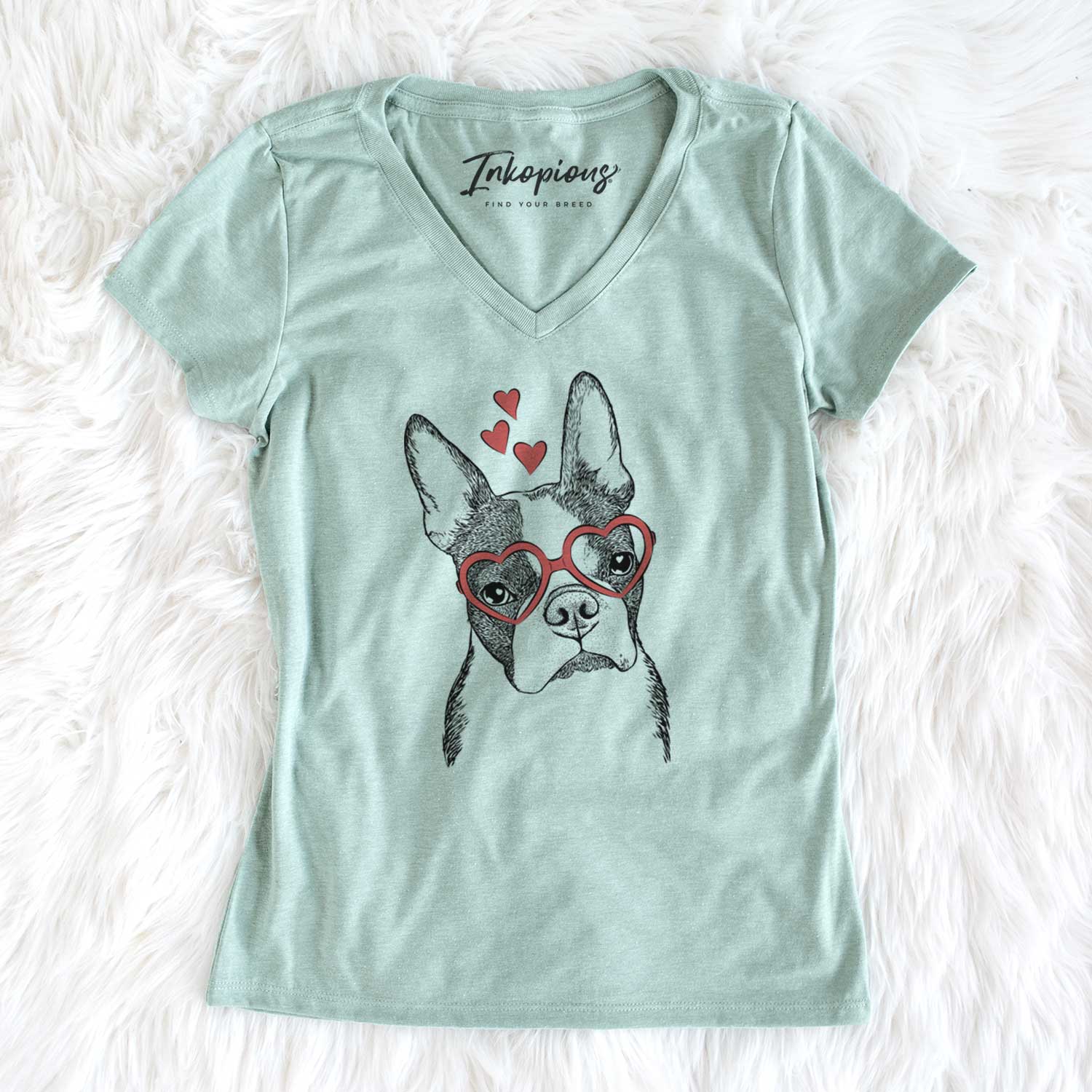 Valentine Samuel the Boston Terrier - Women's V-neck Shirt