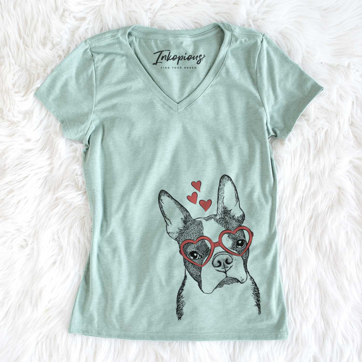 Valentine Samuel the Boston Terrier - Women&#39;s V-neck Shirt