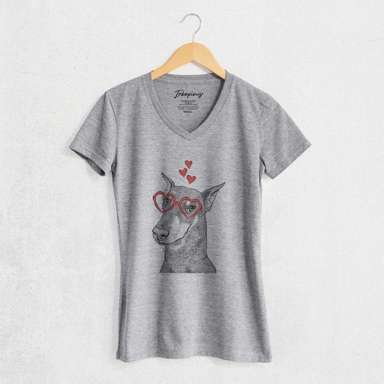 Valentine Shelby the Doberman Pinscher - Women's V-neck Shirt