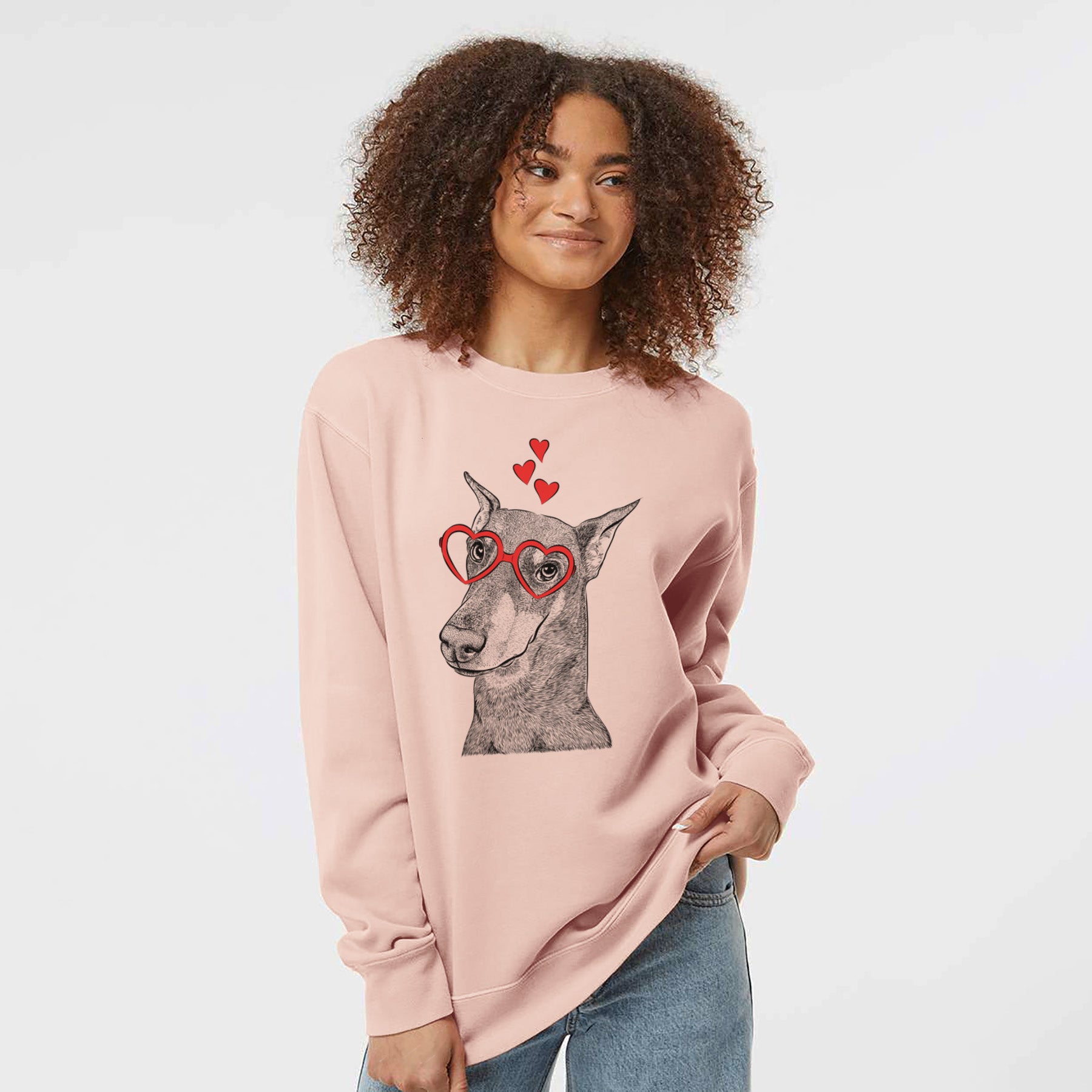 Valentine Shelby the Doberman Pinscher - Unisex Pigment Dyed Crew Sweatshirt