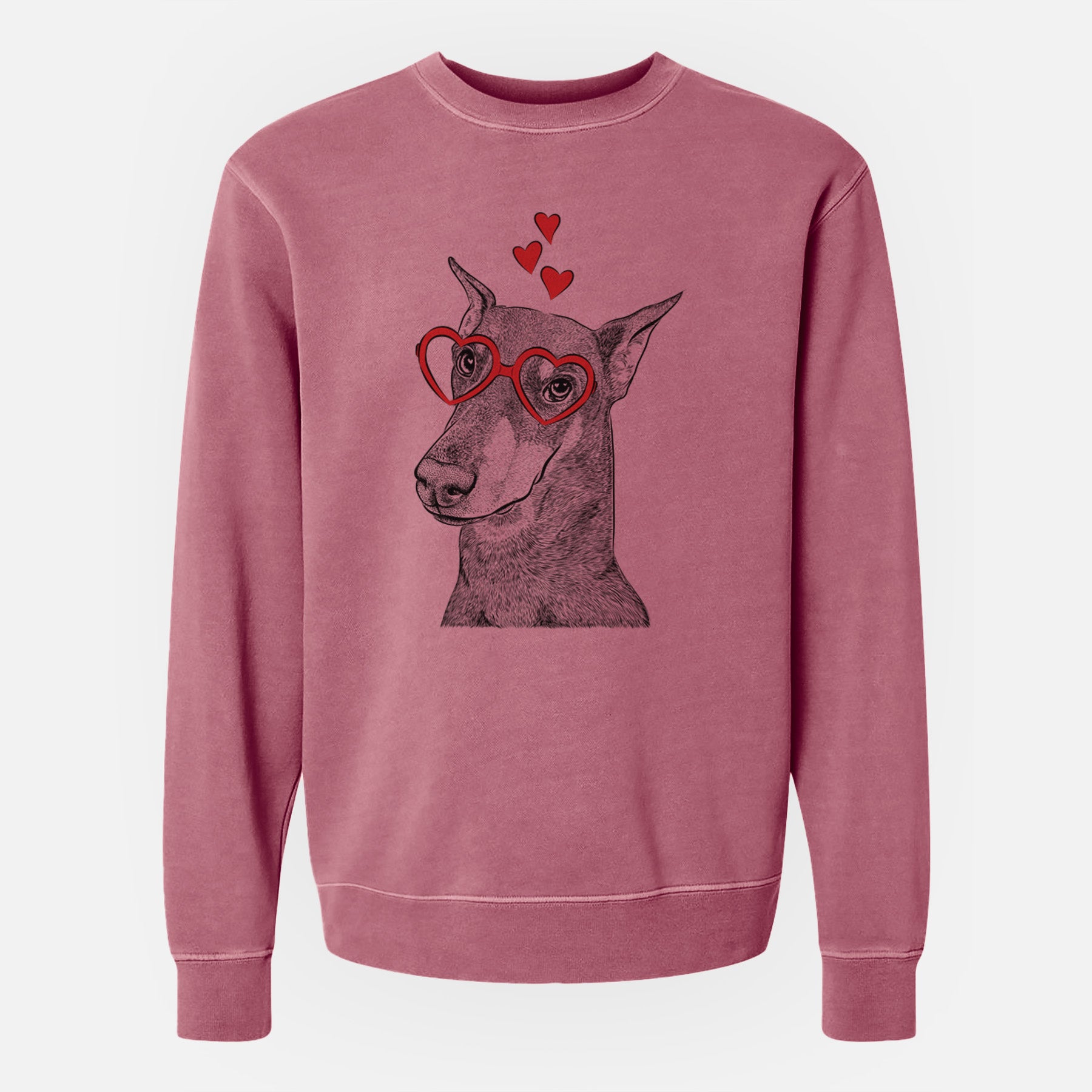 Valentine Shelby the Doberman Pinscher - Unisex Pigment Dyed Crew Sweatshirt