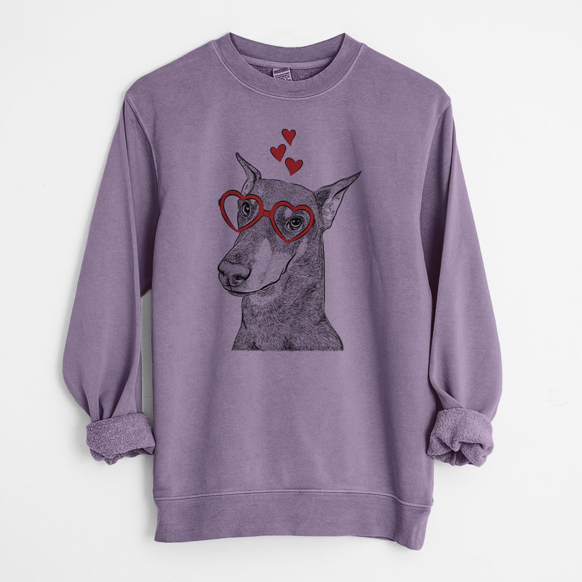 Valentine Shelby the Doberman Pinscher - Unisex Pigment Dyed Crew Sweatshirt