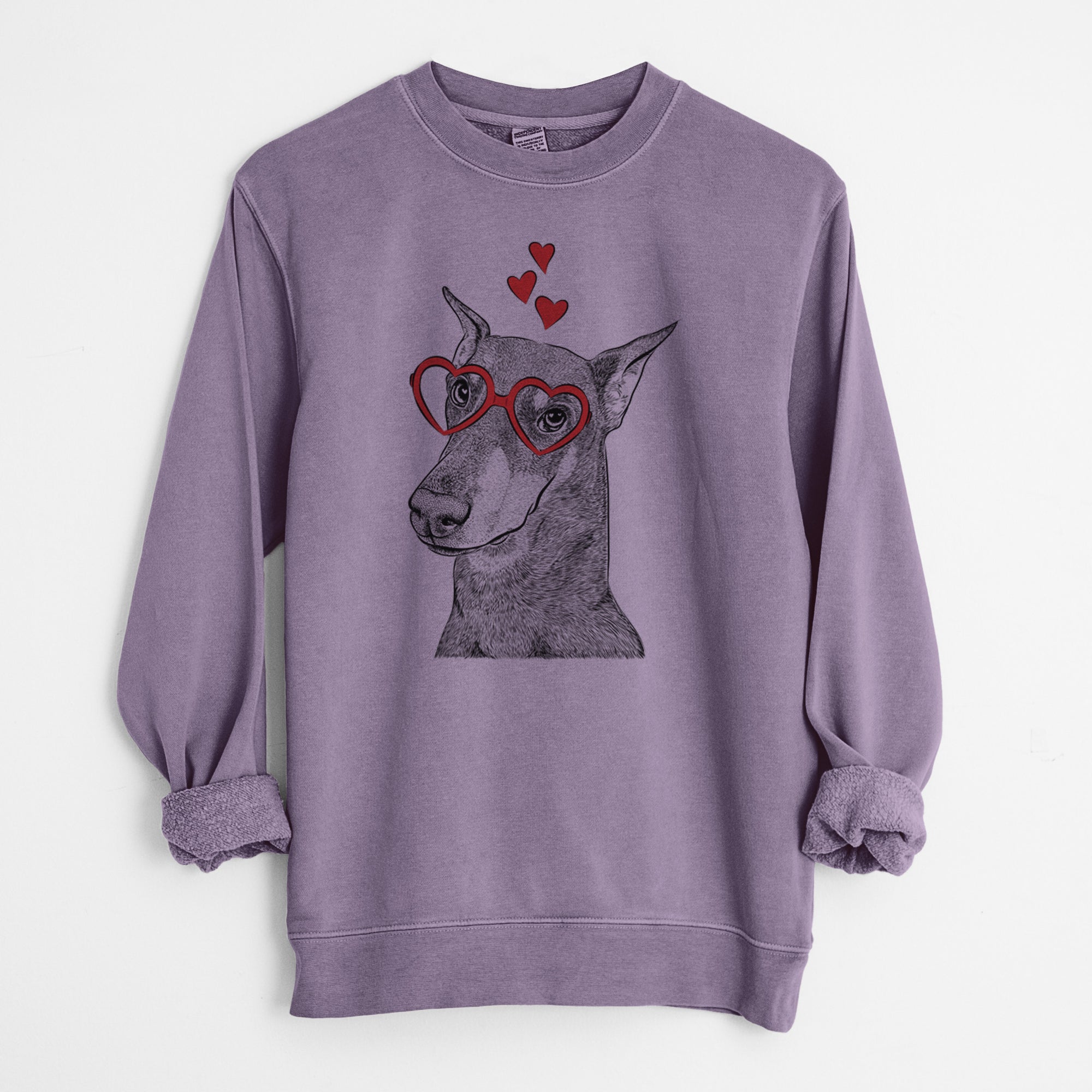 Valentine Shelby the Doberman Pinscher - Unisex Pigment Dyed Crew Sweatshirt