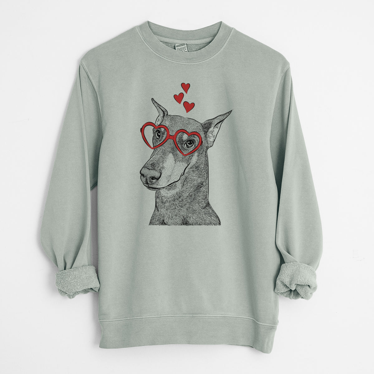Valentine Shelby the Doberman Pinscher - Unisex Pigment Dyed Crew Sweatshirt