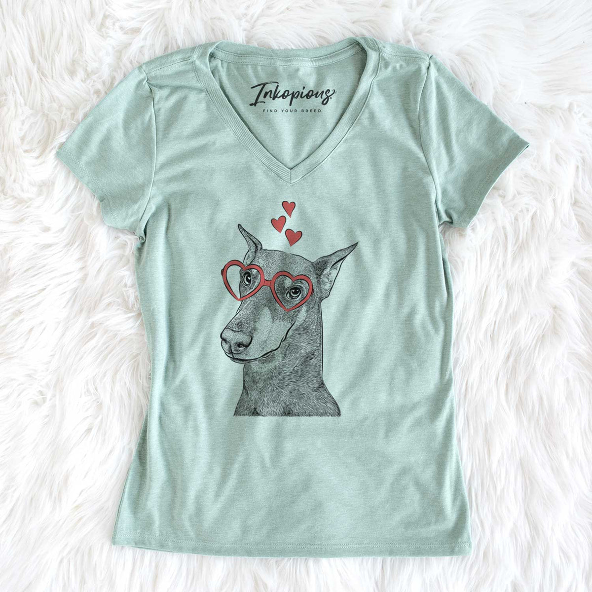 Valentine Shelby the Doberman Pinscher - Women's V-neck Shirt