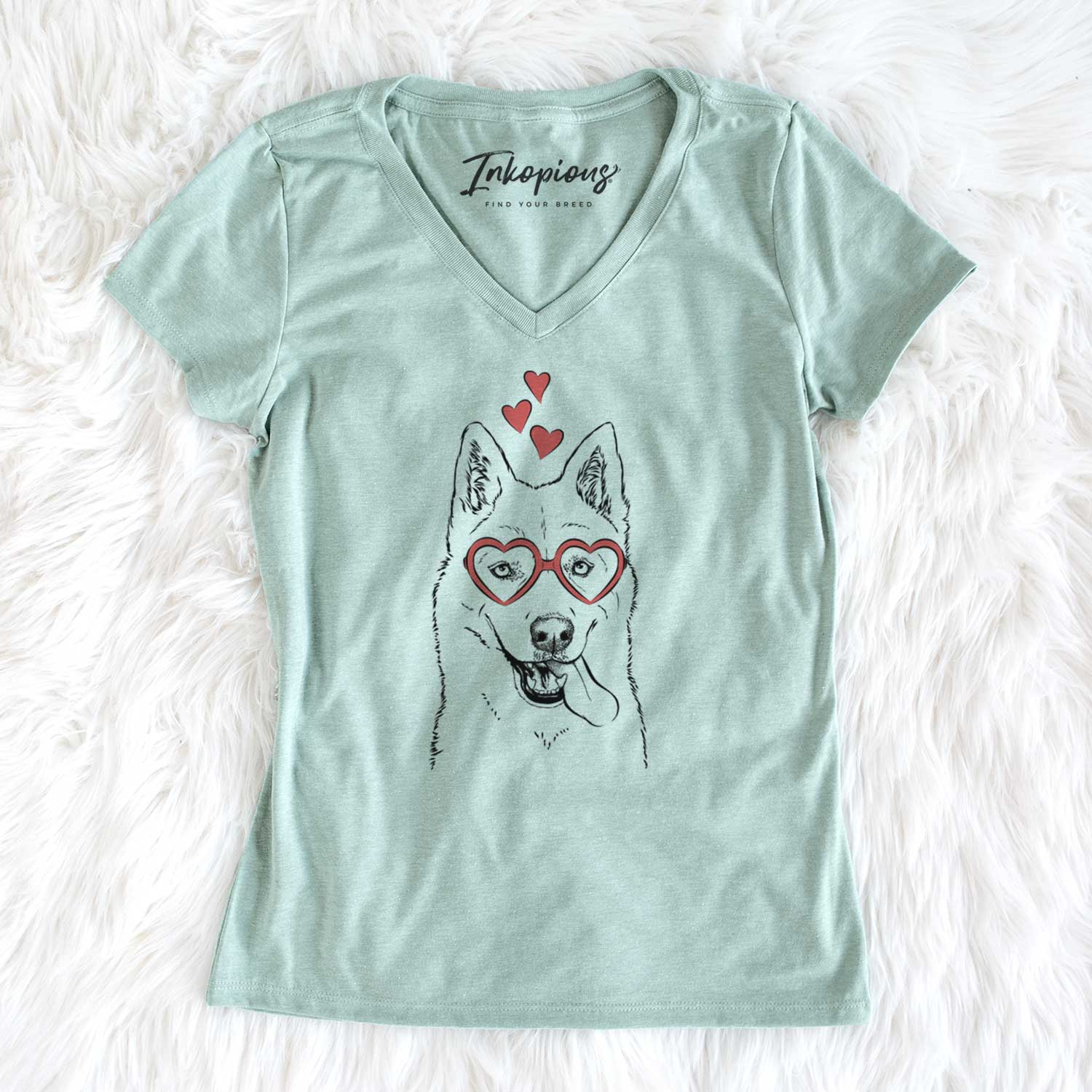Valentine Sinatra  the Siberian Husky - Women's V-neck Shirt