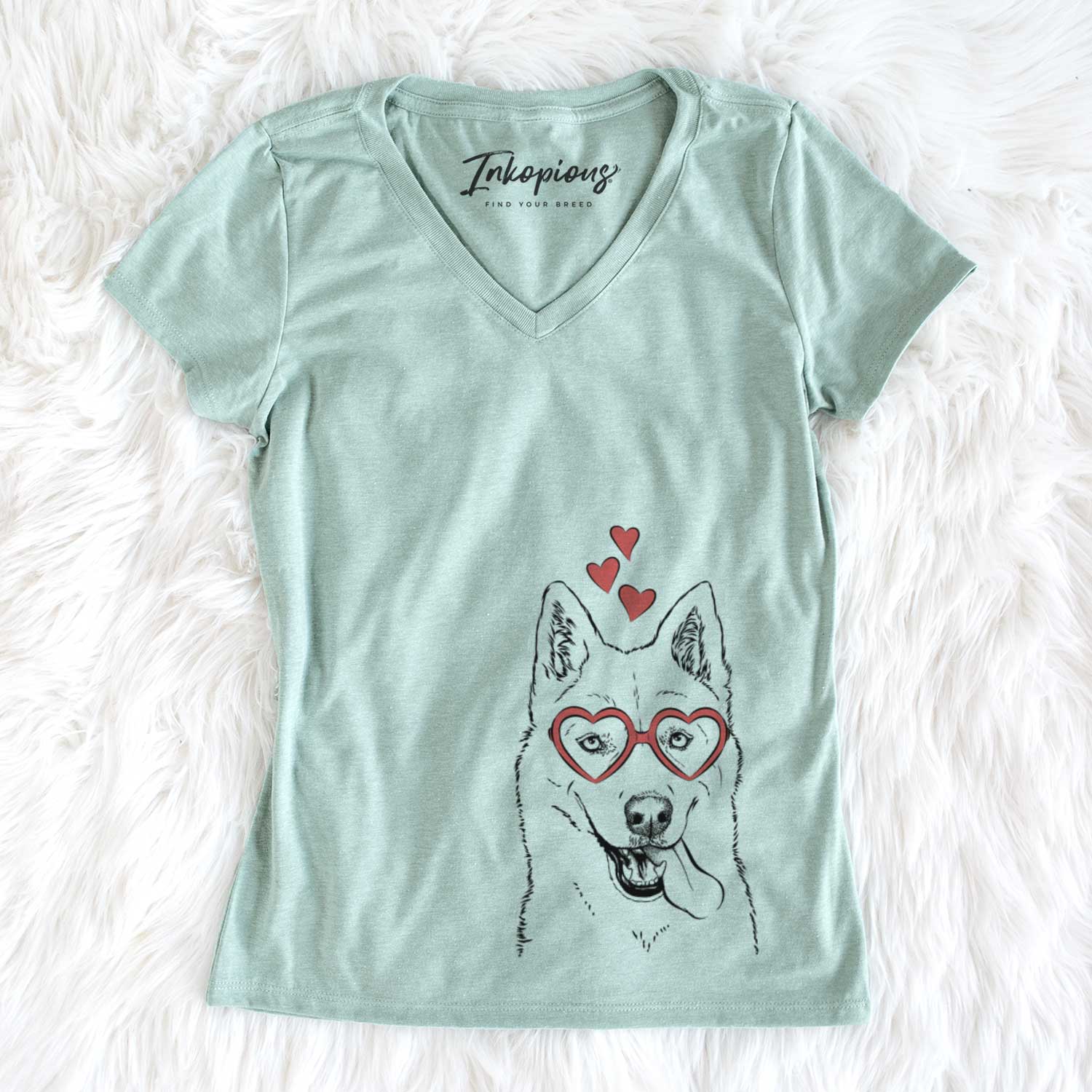 Valentine Sinatra  the Siberian Husky - Women's V-neck Shirt