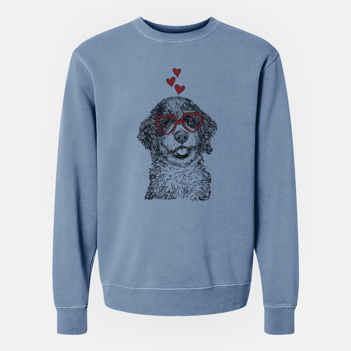 Valentine Smoky the Bernedoodle Puppy - Unisex Pigment Dyed Crew Sweatshirt