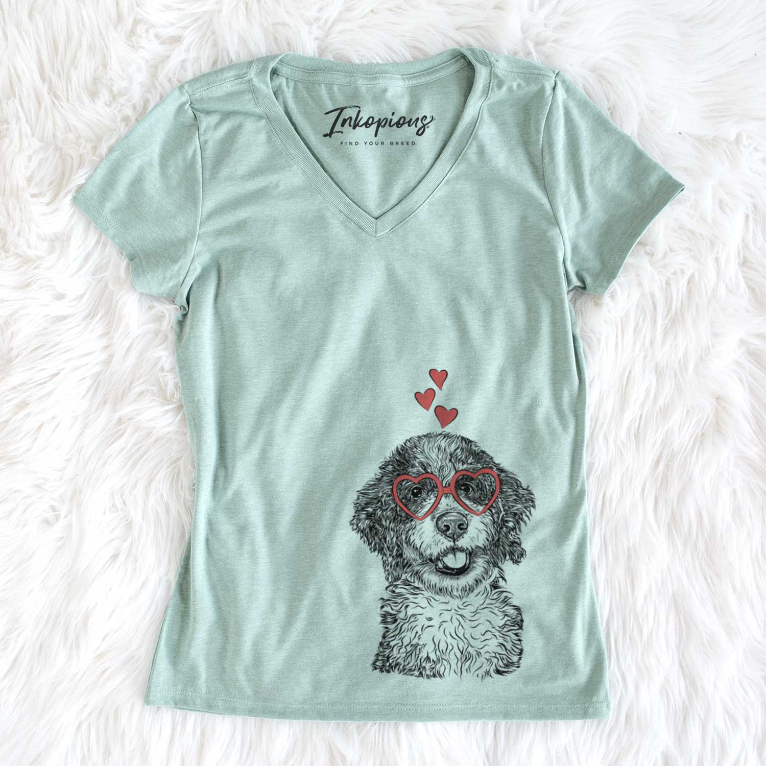 Valentine Smoky the Bernedoodle Puppy - Women's V-neck Shirt