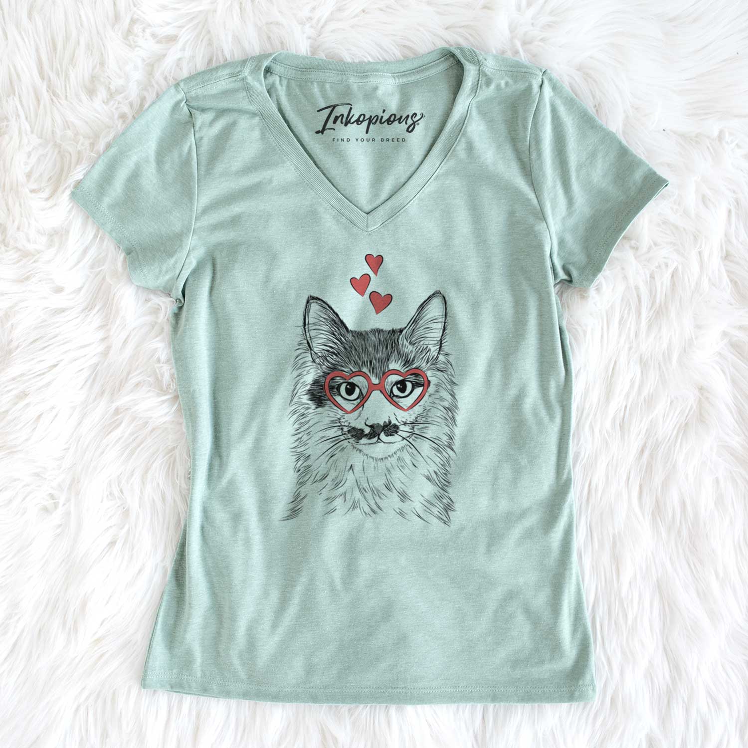 Valentine Stache the Longhaired Mustard Cat - Women's V-neck Shirt