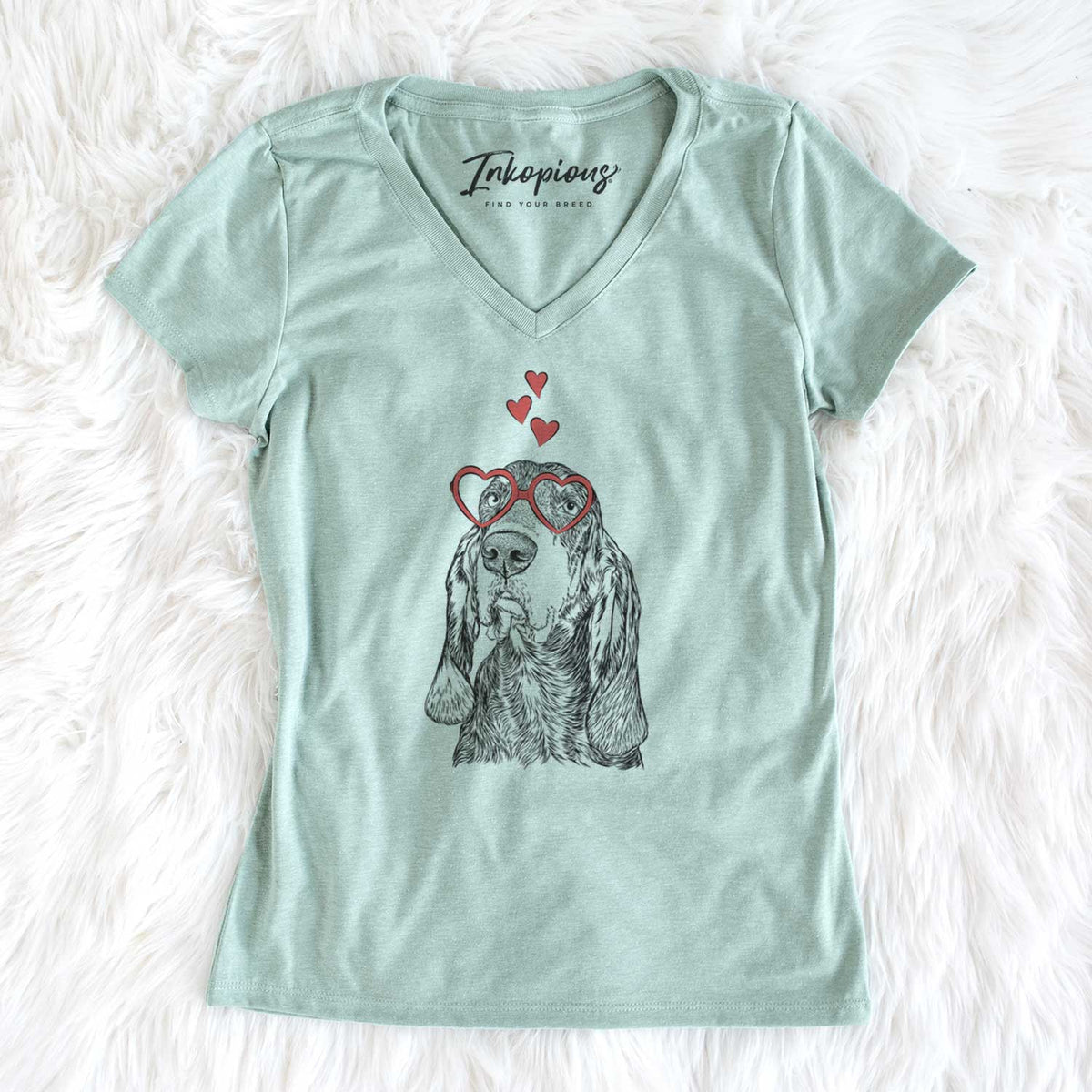Valentine Stu the Black and Tan Coonhound - Women's V-neck Shirt
