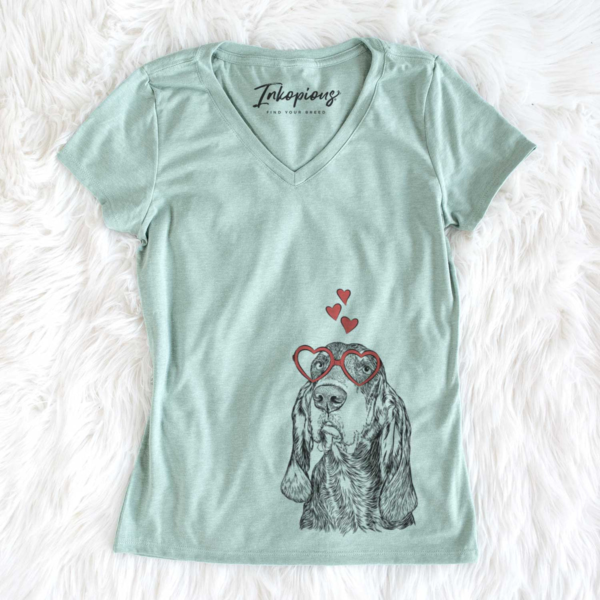 Valentine Stu the Black and Tan Coonhound - Women's V-neck Shirt