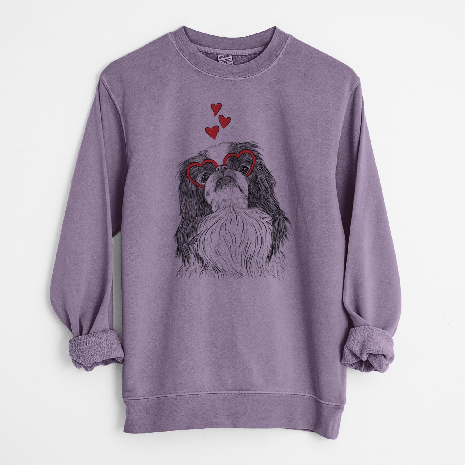 Valentine Suki the Japanese Chin - Unisex Pigment Dyed Crew Sweatshirt